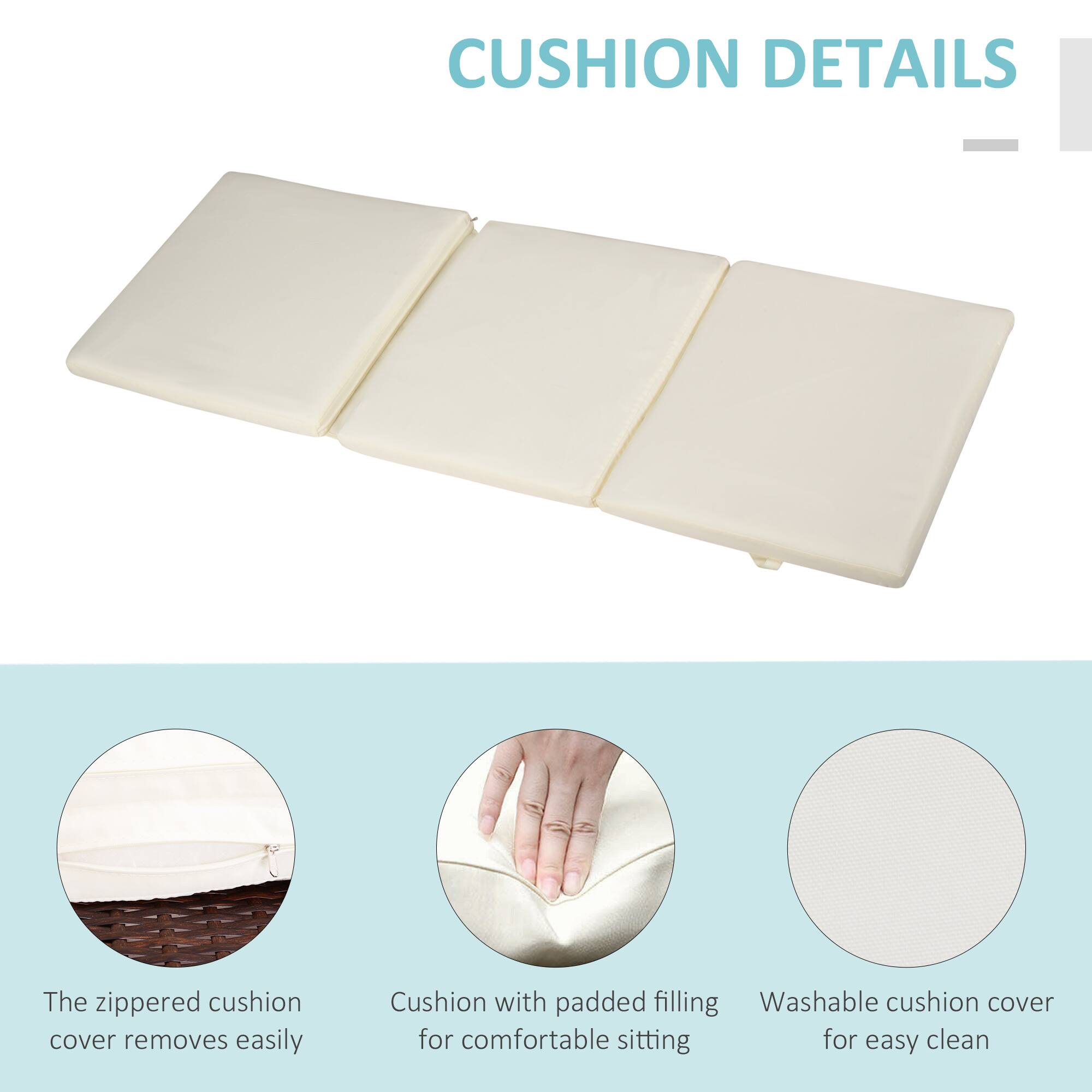 CUSHION DETAILS

- The zippered cushion cover removes easily
- Cushion with padded filling for comfortable sitting
- Washable cushion cover for easy clean