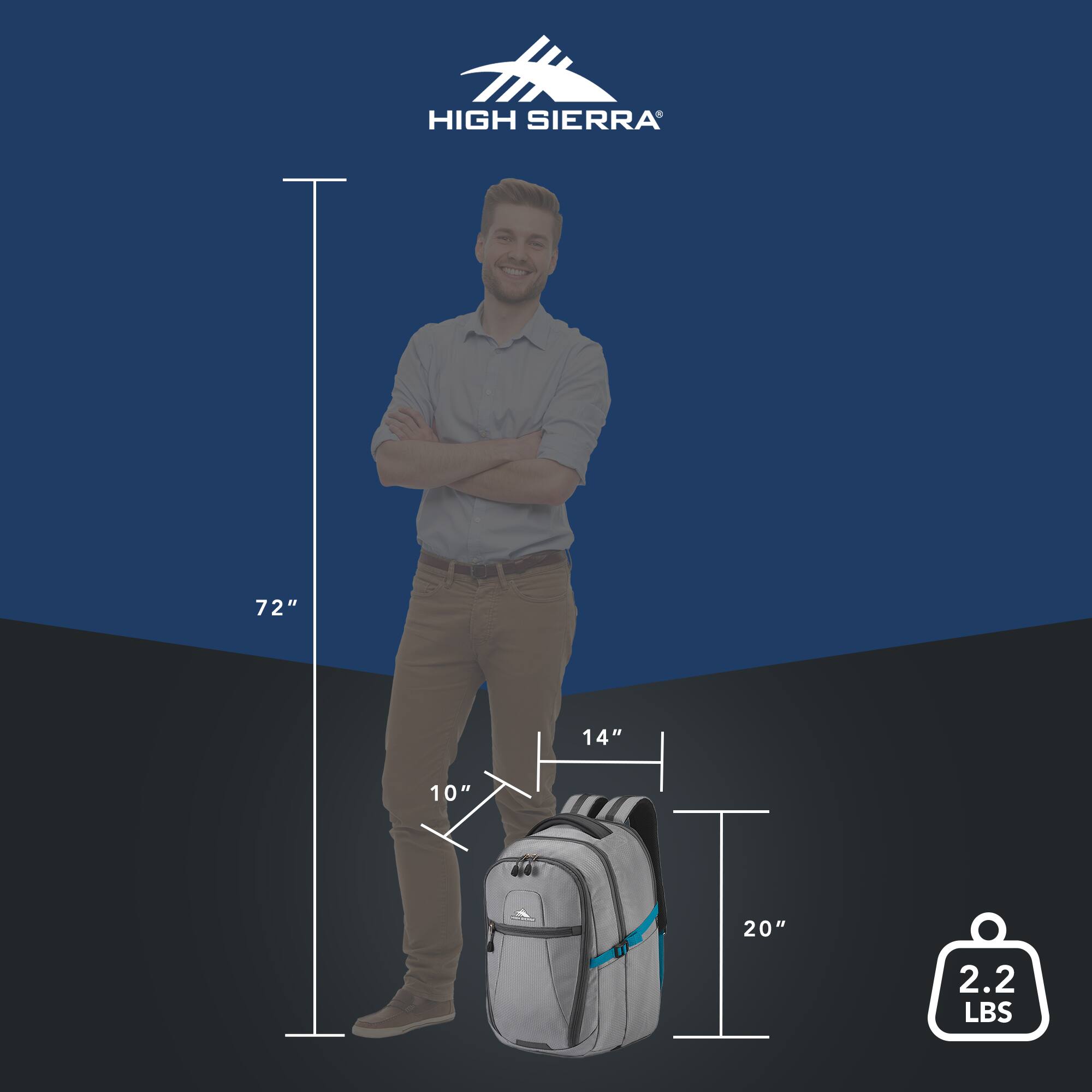 HIGH SIERRA  
72"  
14"  
10"  
20"  
2.2 LBS