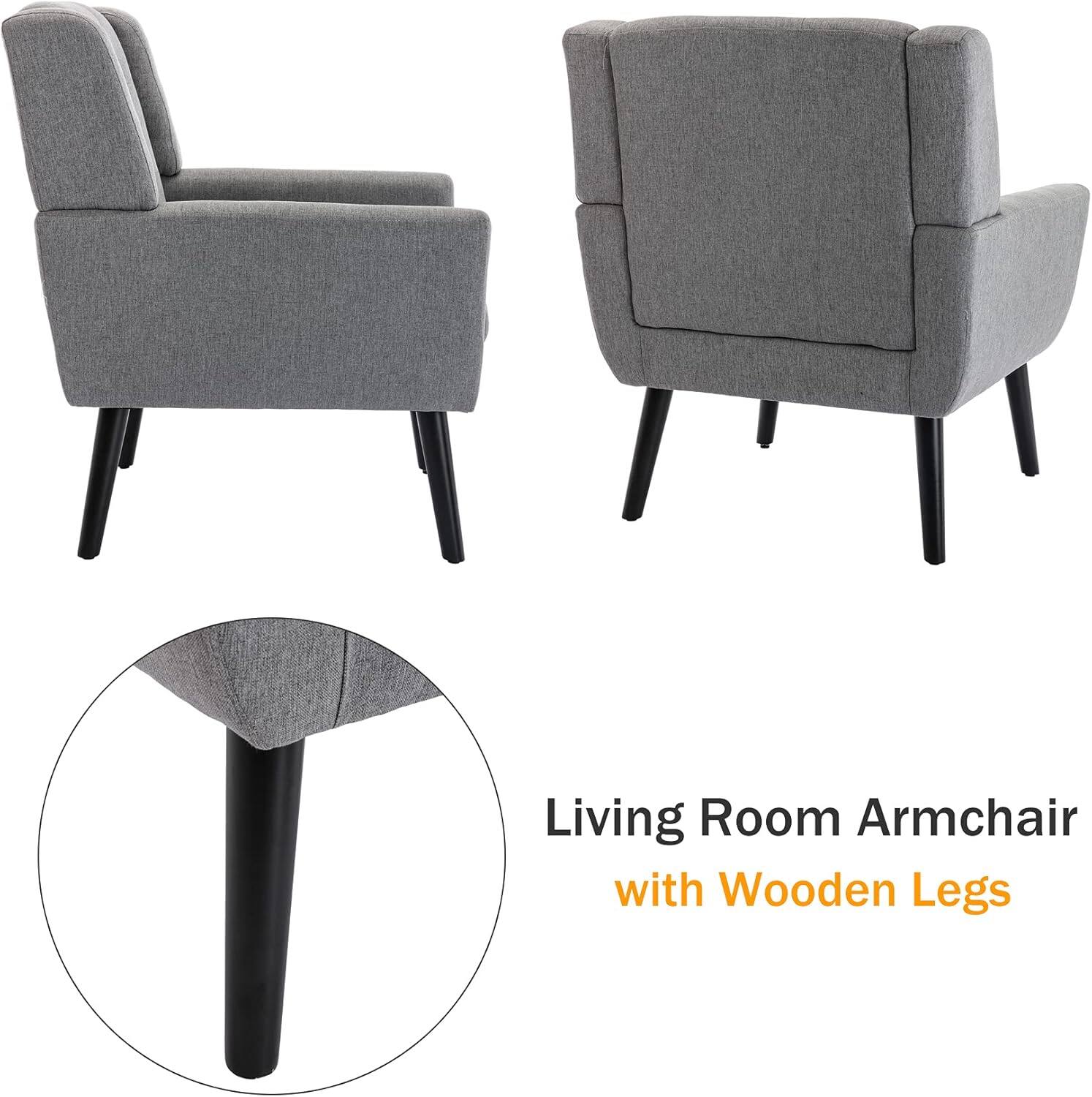 Living Room Armchair with Wooden Legs