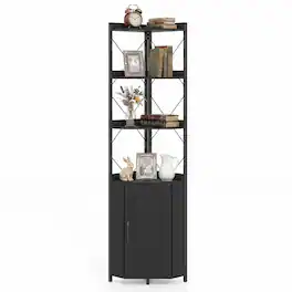 Costway - 6-Tier Corner Shelf, 71" Tall Freestanding Bookshelf with Metal Frame for Kitchen - Black