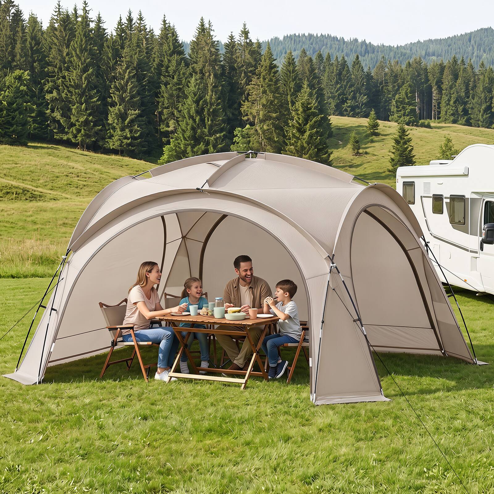 Alt View 3. Gymax - Gymax 13.3 ft x 13.3 ft Beach Tent w/4 Removable Zippered Sidewalls for 12-15 People Beige - Beige.
