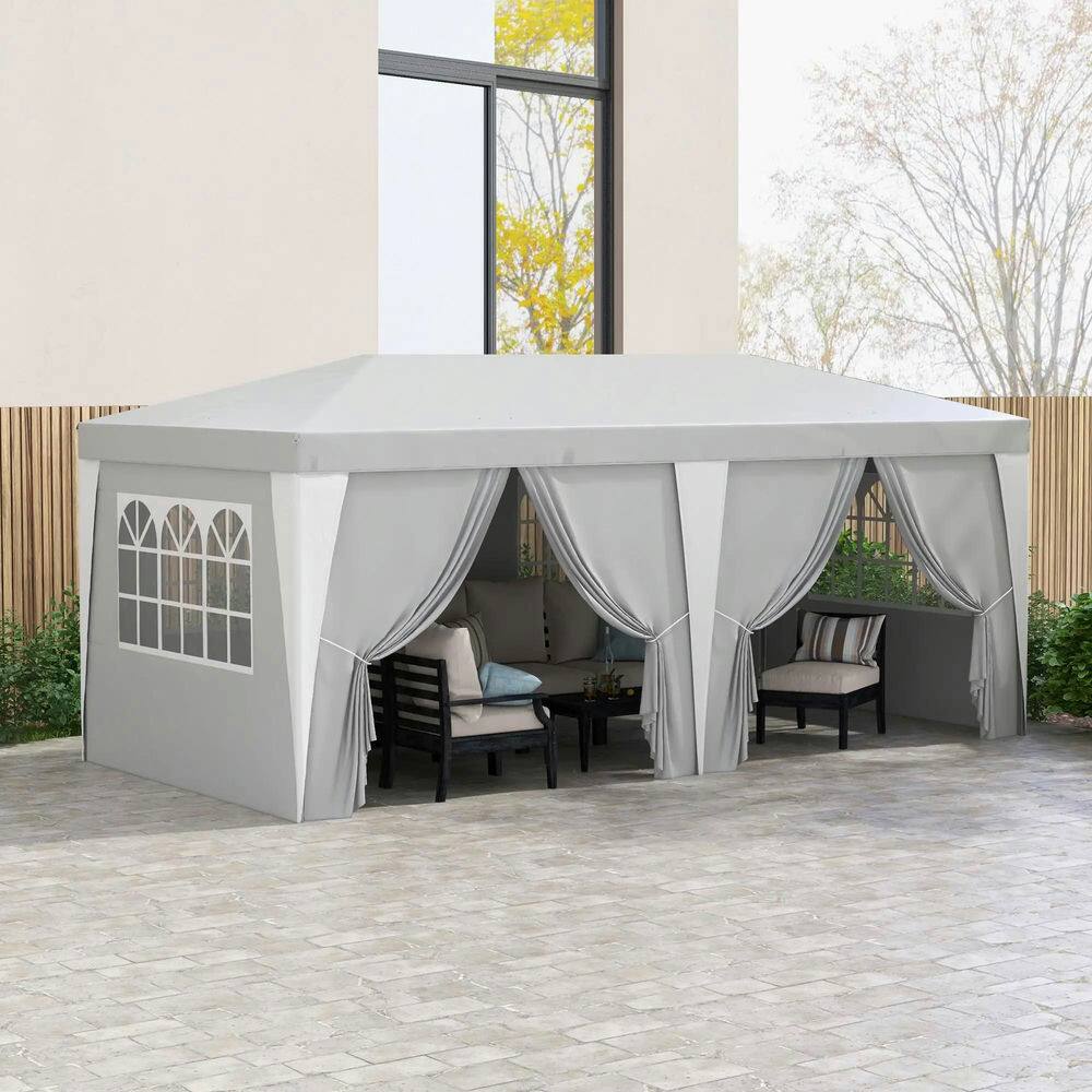 Alt View 6. Spaco - Spaco 19'x10' Pop-Up Canopy,Removable Sidewalls,Windows,Adjustable Height - Light Grey.