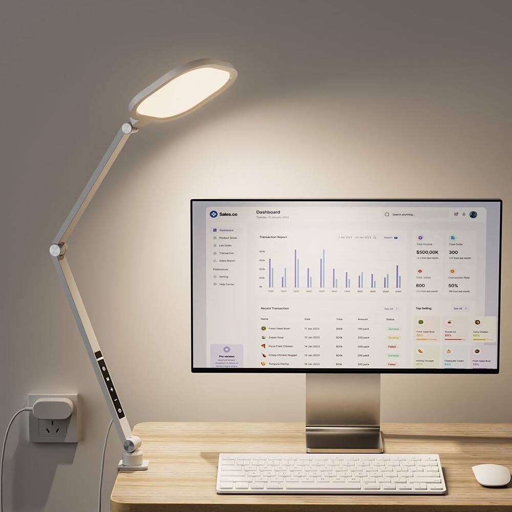 PARKER SLATER - 15W LED desk lamp with clamp, swing arm, dimmable 1200LM light with memory and timer for office, study, and video calls - White