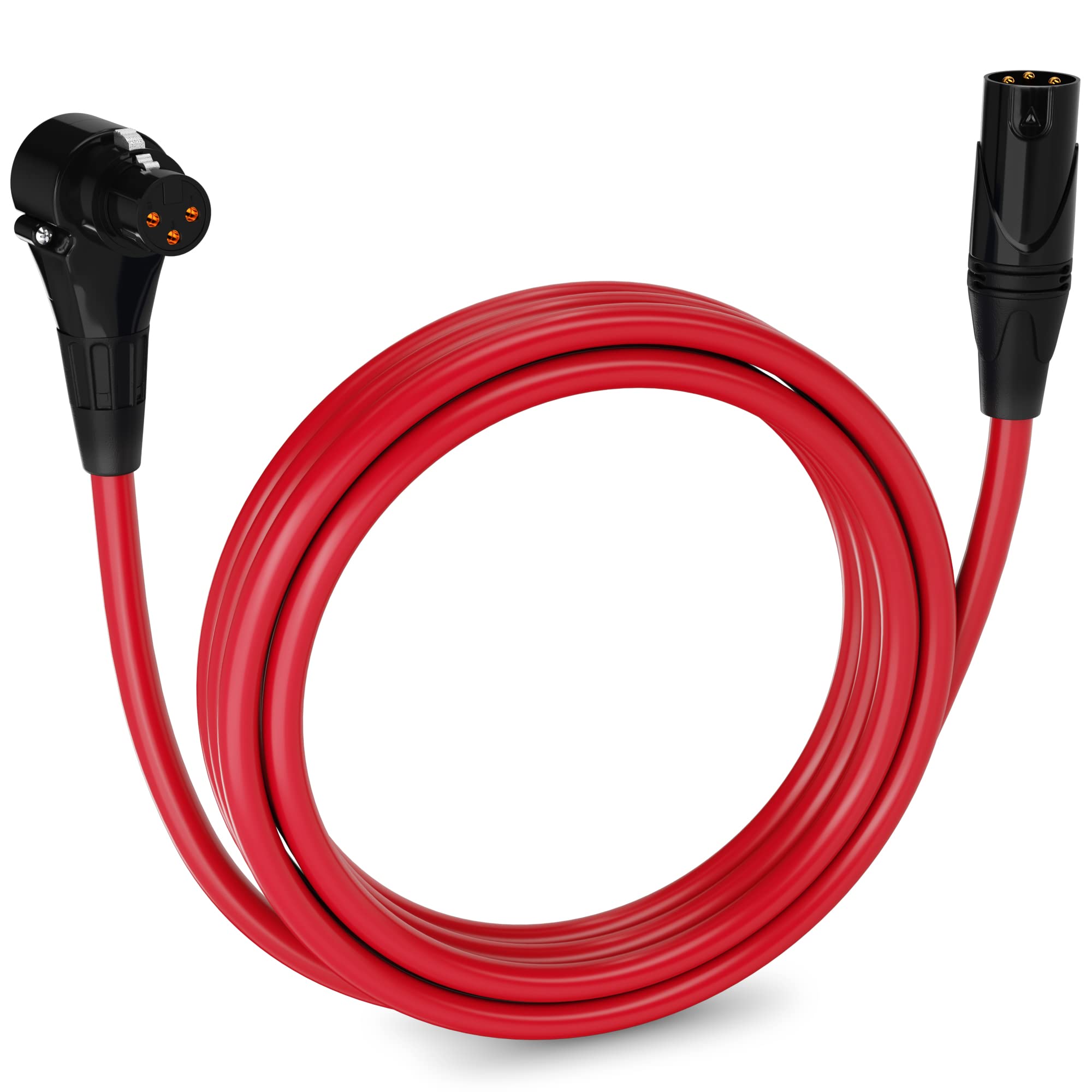 Front. Lyxpro - 10 Ft Right Angle XLR Cable, Female to Male, 3 Pin Microphone Cable - Red.
