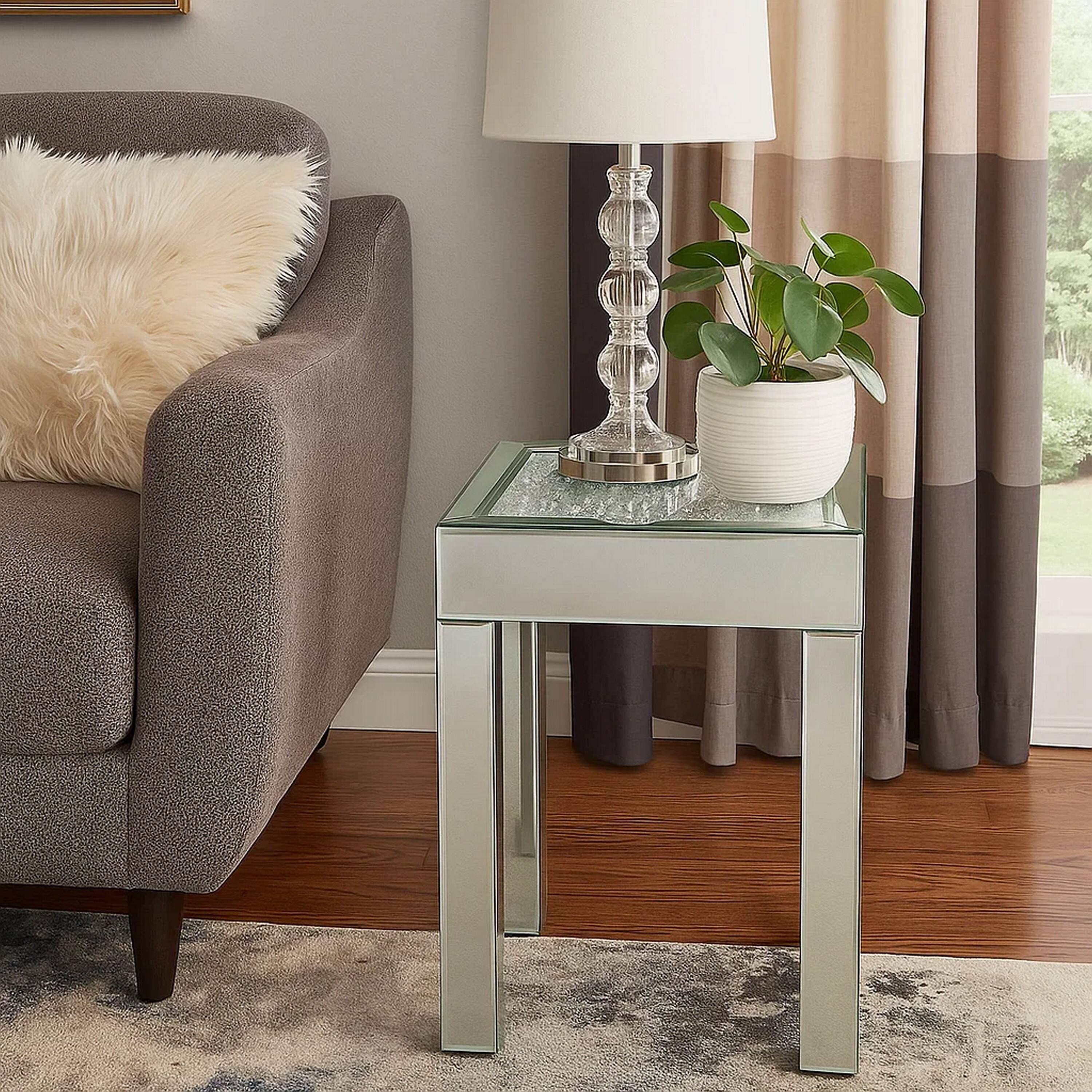 Alt View 5. Manhattan Lane - End Table with Faux Acrylic Diamond Top and Block Legs - Silver.