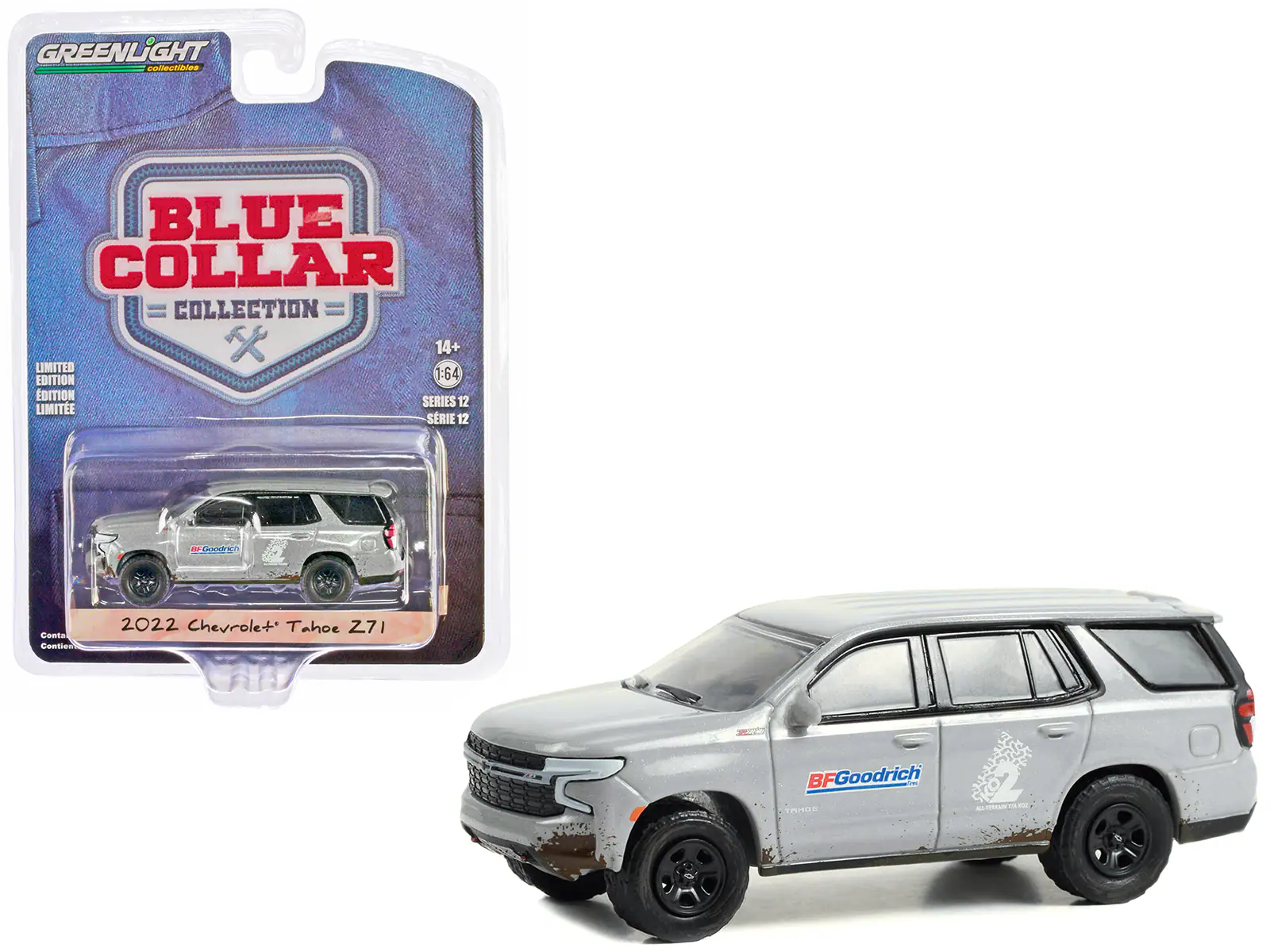 Greenlight - 2022 Chevrolet Tahoe Z71 (Dirty) "BFGoodrich" "Blue Collar Collection" Series 12 1/64 Diecast - Gray Metallic