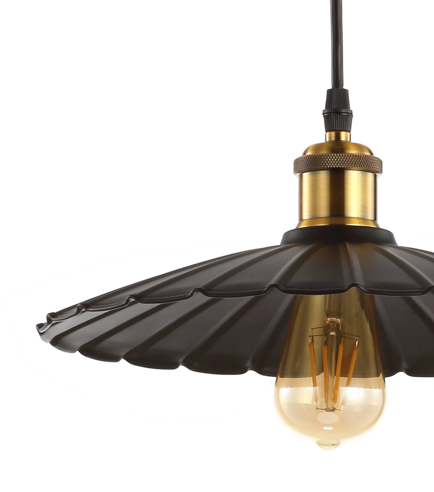 Alt View 3. Jonathan Y - Lotus 12.25" Adjustable Metal LED Pendant, Brass Gold/Black - Brass Gold/Black.
