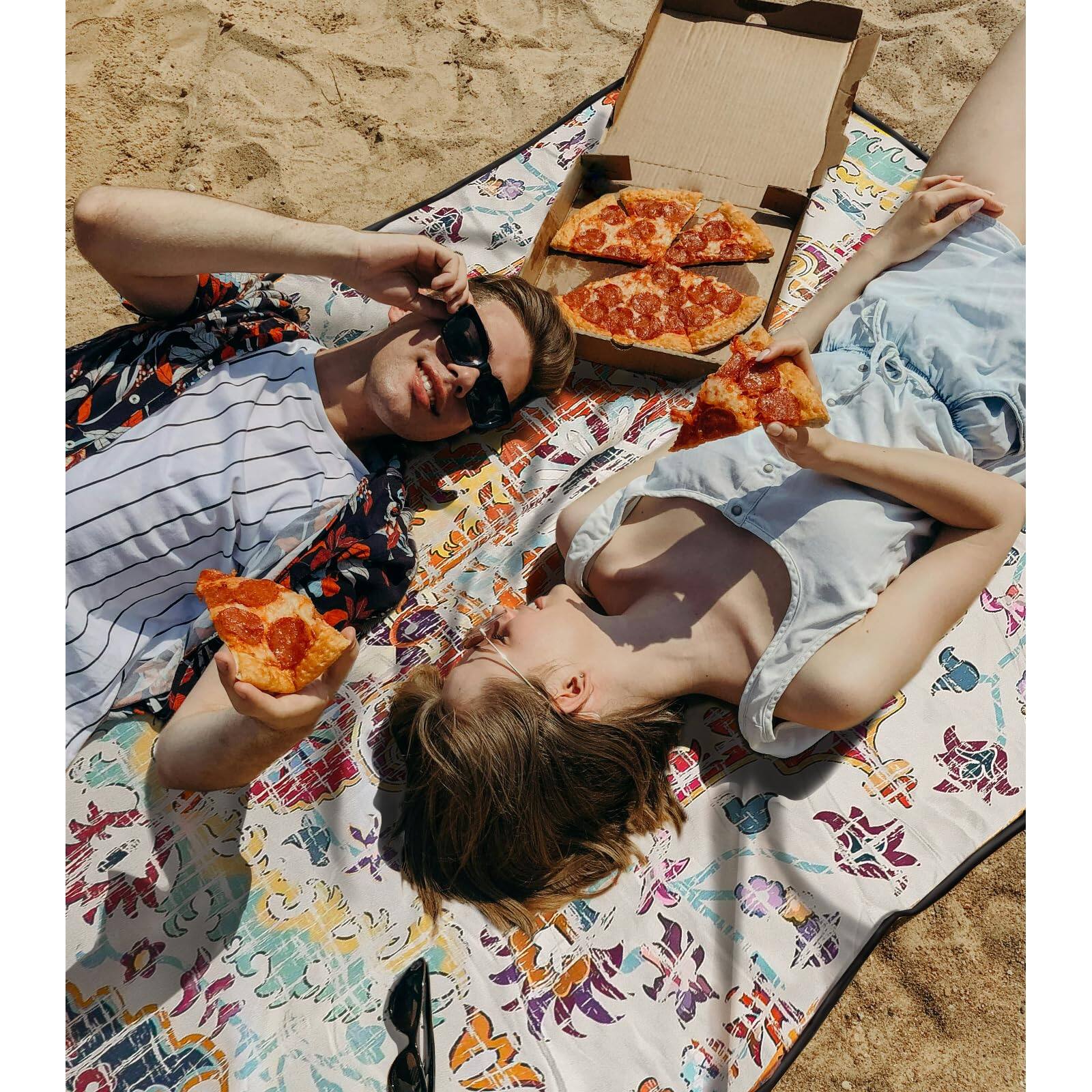 Left. Reds Spade - Picnic Blankets Waterproof Sandproof Beach Blanket Foldable Portable Travel Extra Large Vintage Boho Campin... - Pink Boho Flower-5' x 6'8" (Rectangular).