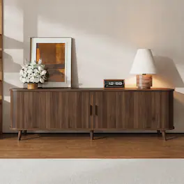 Whisen - 70-Inch Modern TV Stand for TVs up to 80-Inch,Media Entertainment Console with Slatted Doors and Ample Storage - Dark Brown