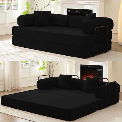 Front. Circus Cirle - 78.7"W Convertible Folding Mattress Couch - Black.