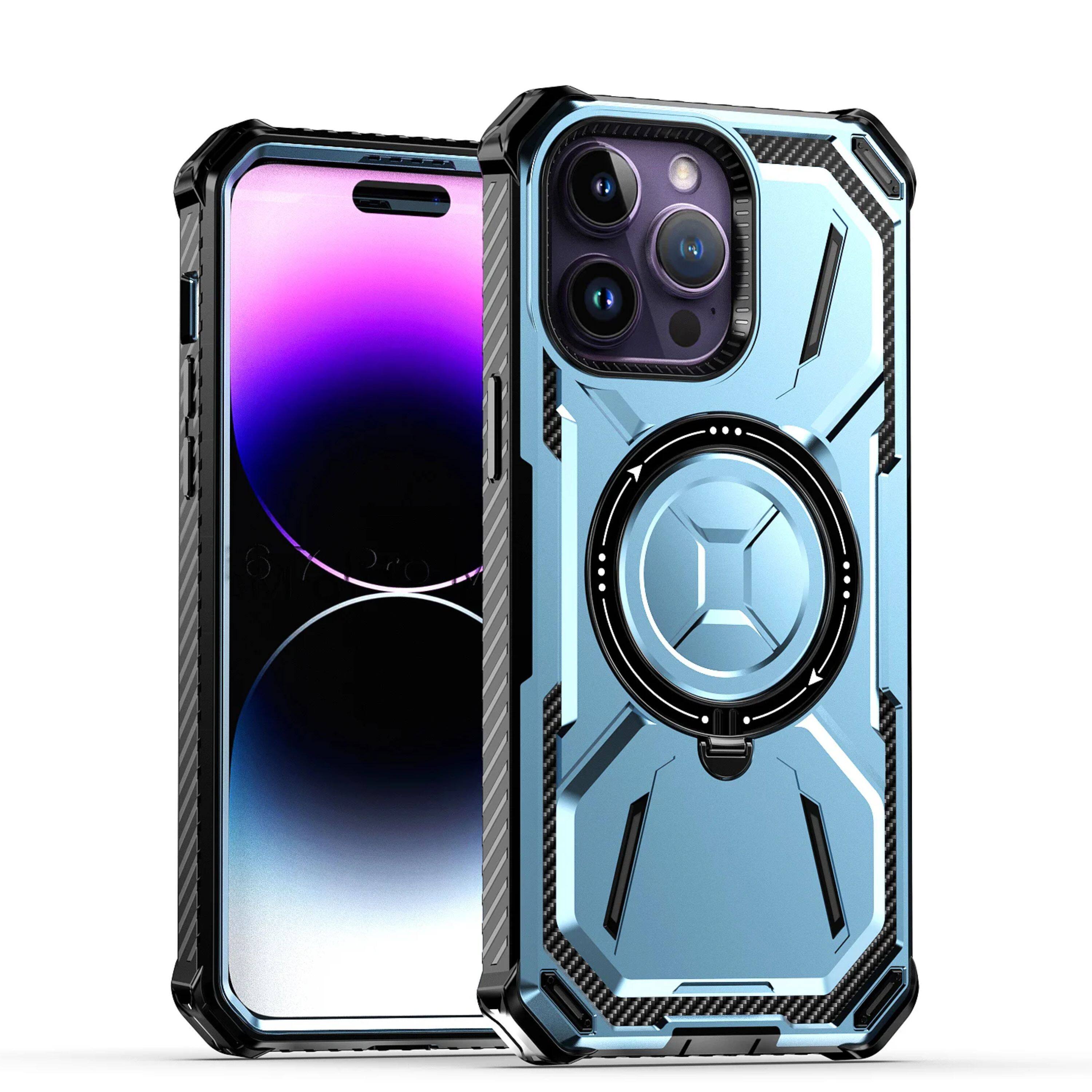 Front. Kitcheniva - Shockproof Magnetic Circle With Ring 2 Pcs Screen Protectors For iPhone 15 Pro Max Light Blue - Light Blue.