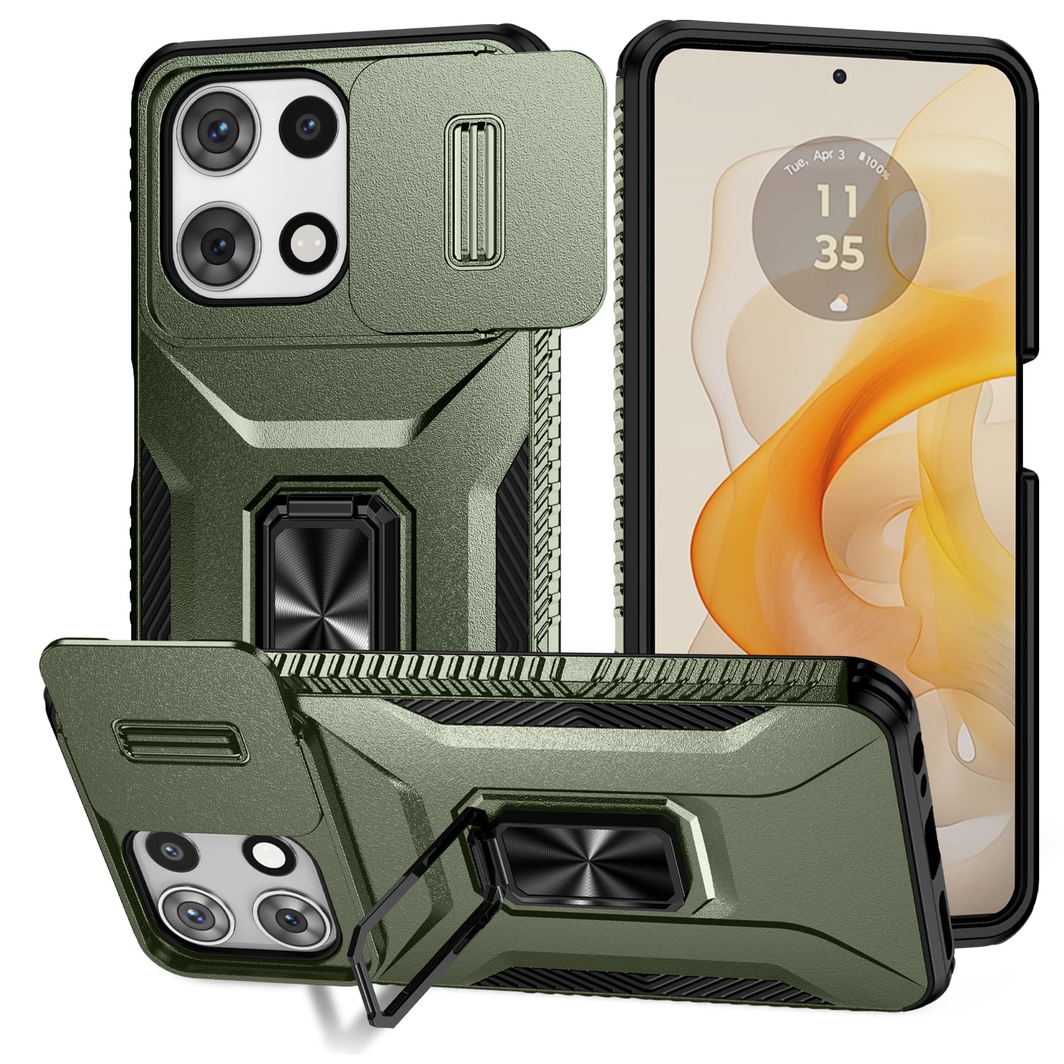 UUCOVER - For Motorola Moto G 5G 2025/2026 Rugged Dual Layer Case with Slide Camera Cover Rotating Magnetic Ring Kickstand Cover - Darkgreen price history on PriceWatchPro