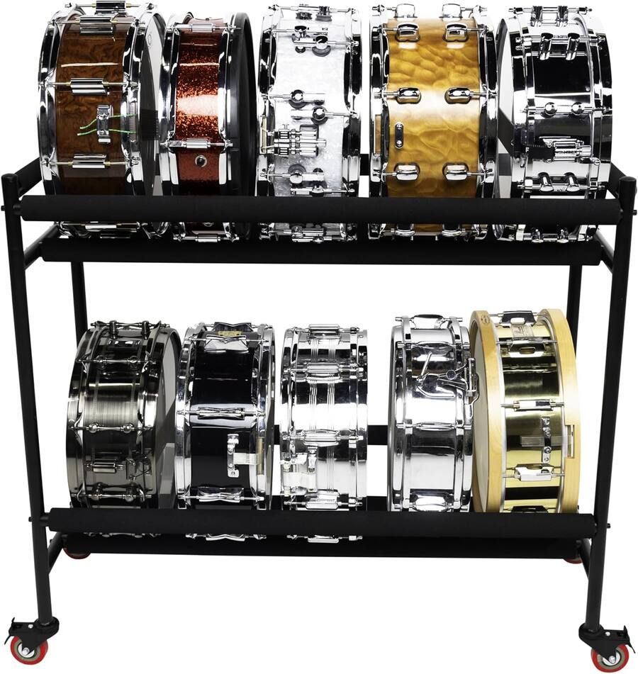 Aluminium Rack Lock Gator Two Tier Snare Drum Storage Rack with Locking Casters and Foam ...