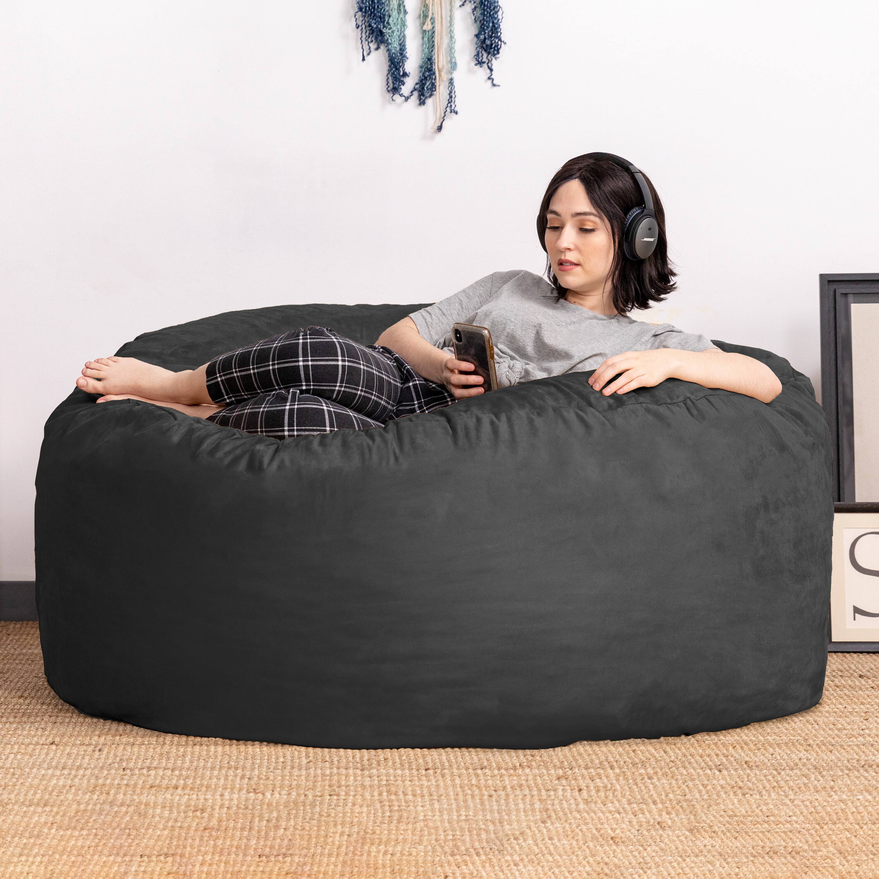 Alt View 1. Jaxx - Jaxx Saxx 5 Foot Large Bean Bag w/ Removable Cover, Black - Black.