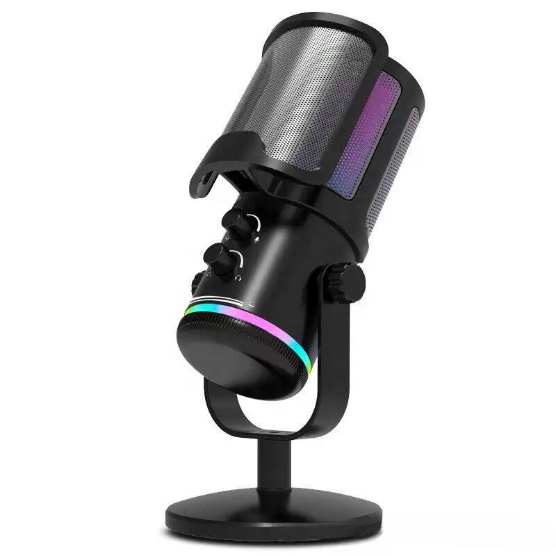 Front. Cluzine - Condenser Microphone Professional Cardioid Pickup RGB Type-C Wired Noise Cancelling for Live Streaming Recording Gaming - Black.
