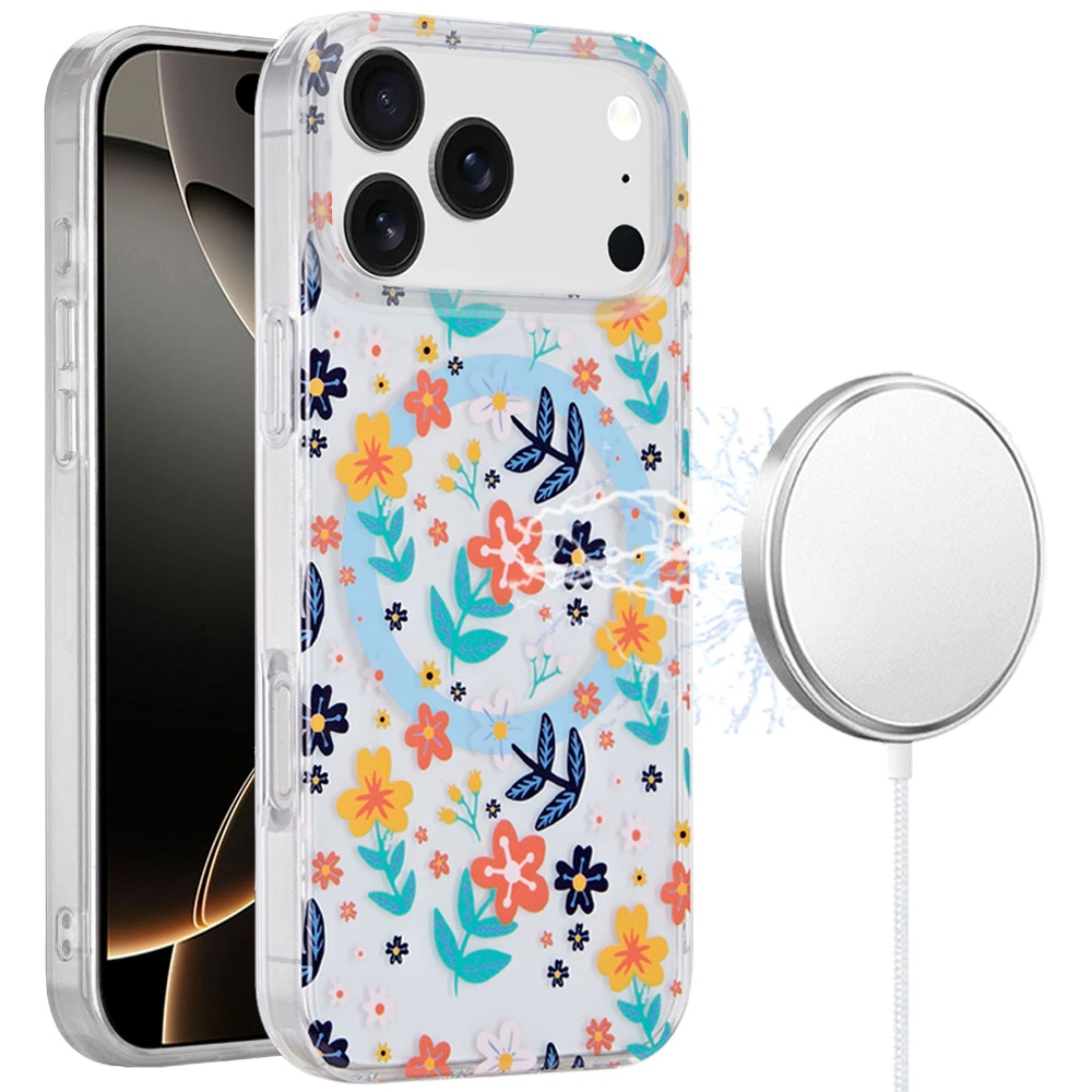 Kitcheniva - IMD Dual Layer Magnetic Circle Cover Phone Case With Tempered Glass For iPhone 17 Pro Max - Colorful Floral price history on PriceWatchPro