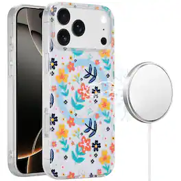 Kitcheniva - IMD Dual Layer Magnetic Circle Cover Phone Case With Tempered Glass For iPhone 17 Pro Max - Colorful Floral
