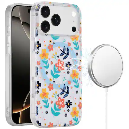 Front. Kitcheniva - IMD Dual Layer Magnetic Circle Cover Phone Case With Tempered Glass For iPhone 17 Pro Max Colorful Floral - Colorful Floral.