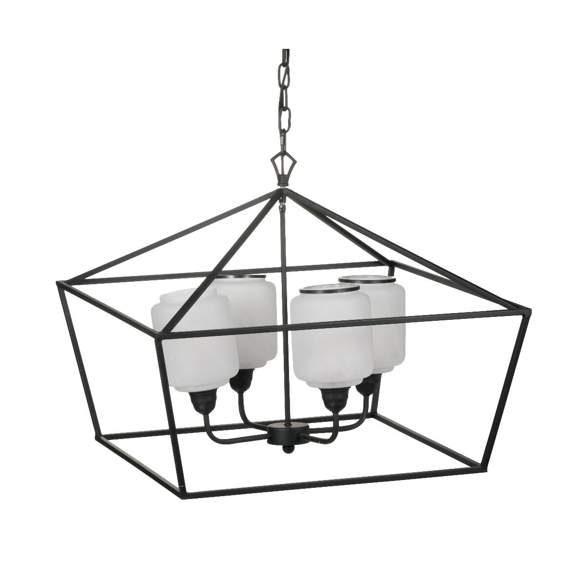 Back. Loheer - Loheer Black Iron Chandelier, Rectangle Glass Shade Industrial Hanging Light Fixture for Dining Room.