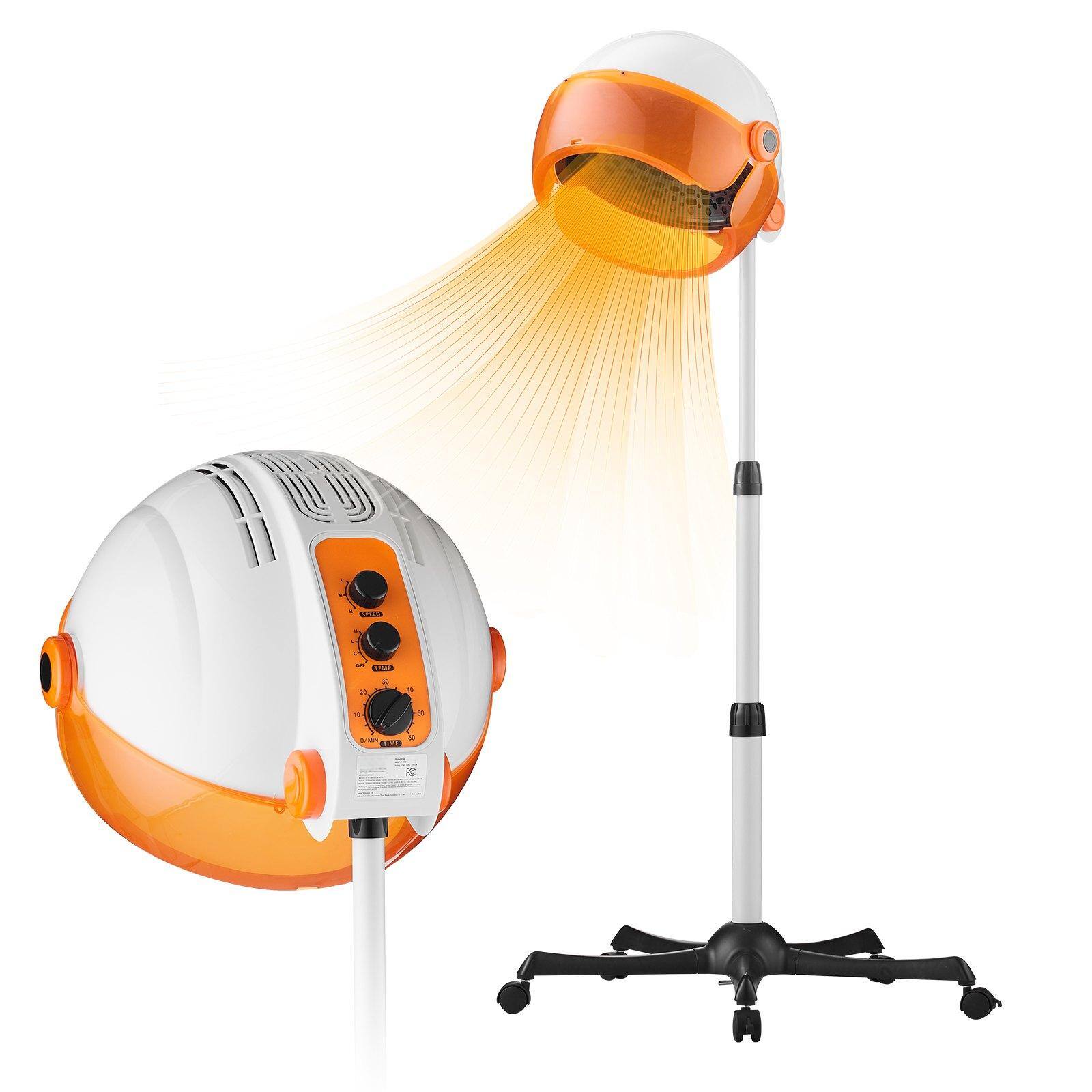 Glintex - Professional Hooded Dryer 1875W Bonnet with Timer, 3 Heat Levels, Speed Control, Rolling Stand for Salon Home