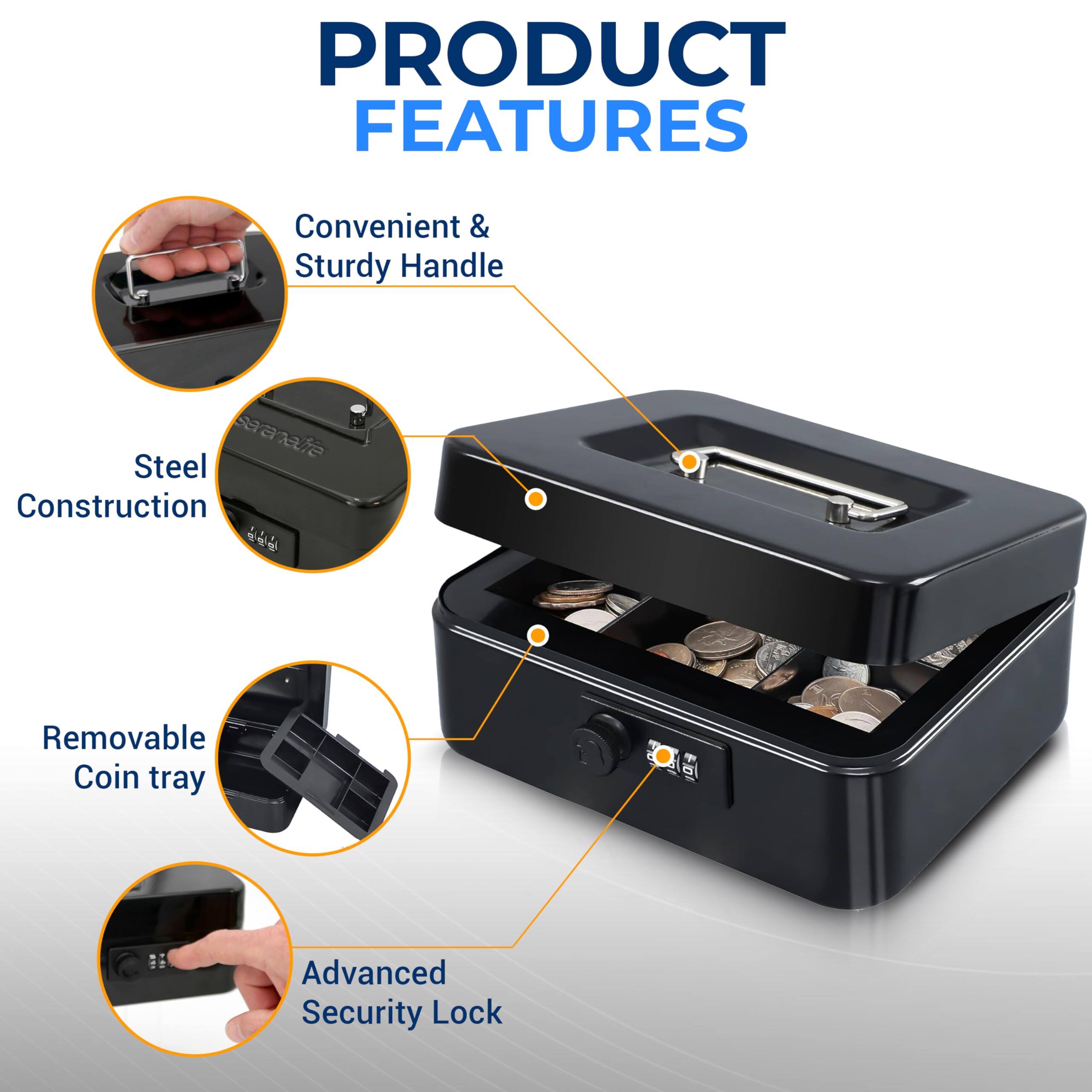 PRODUCT FEATURES

- Convenient & Sturdy Handle
- Steel Construction
- Removable Coin Tray
- Advanced Security Lock
