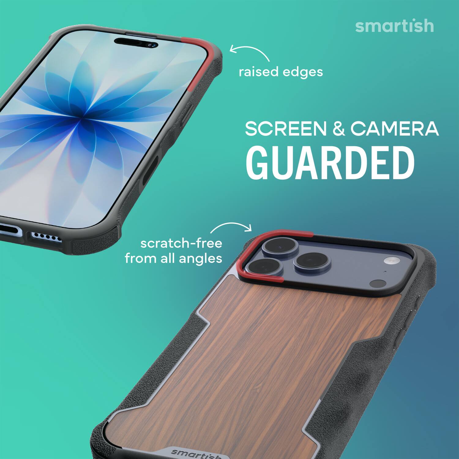 smartish raised edges SCREEN & CAMERA GUARDED scratch-free from all angles