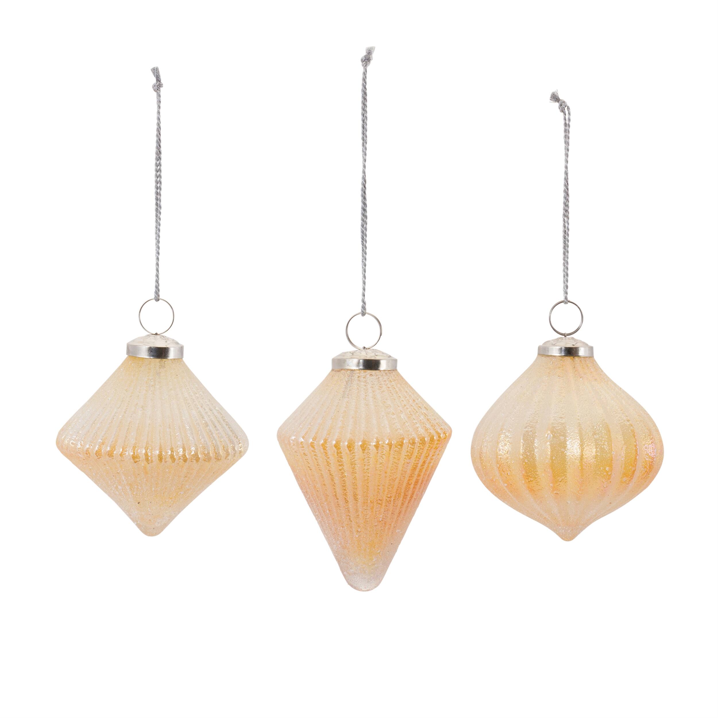 Angle. BreeBe - Ribbed Glass Ornament (Set of 6) - Peach.