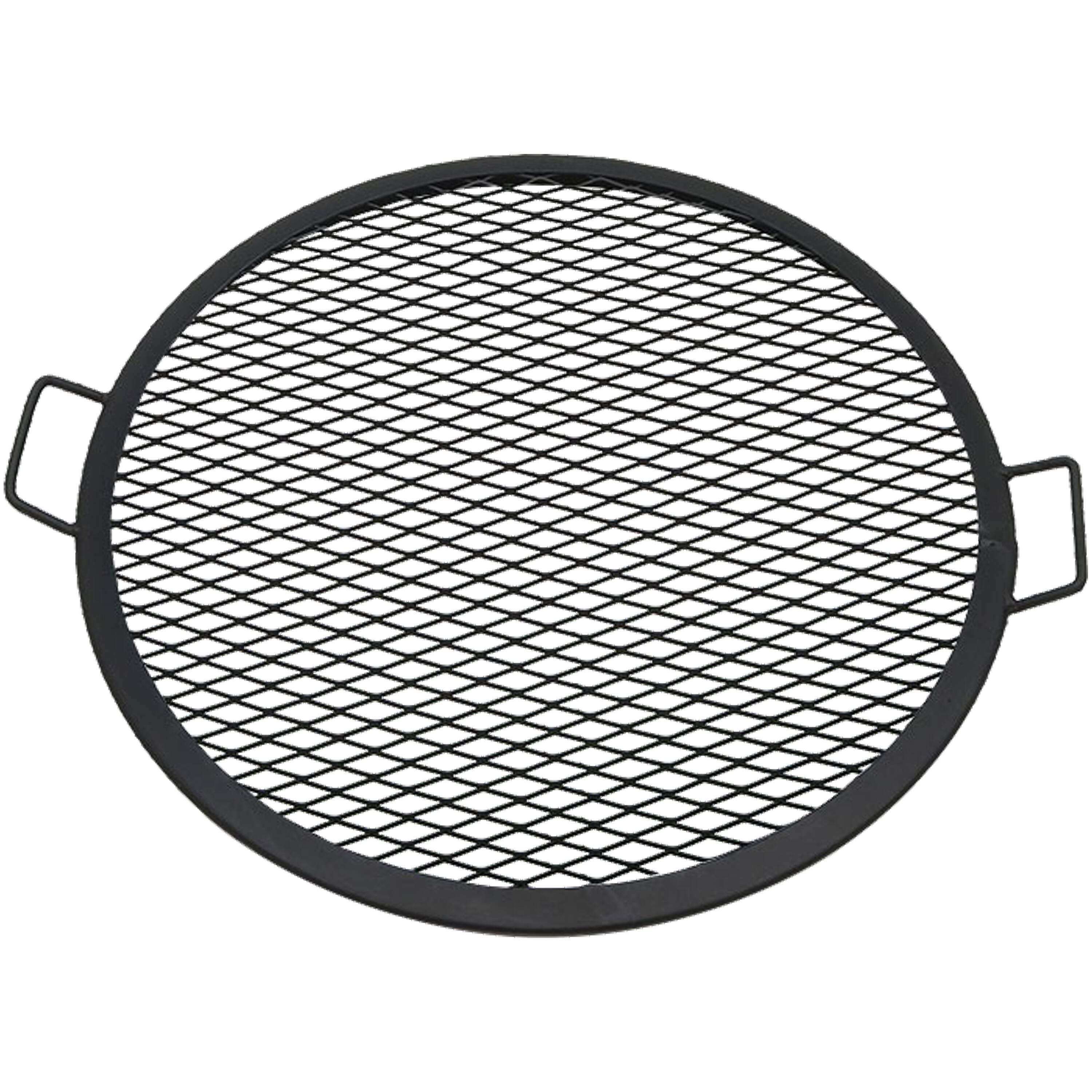 Front. Sunnydaze - 24 in Round Steel X-Mark Fire Pit Cooking Grill with Handles - Black.