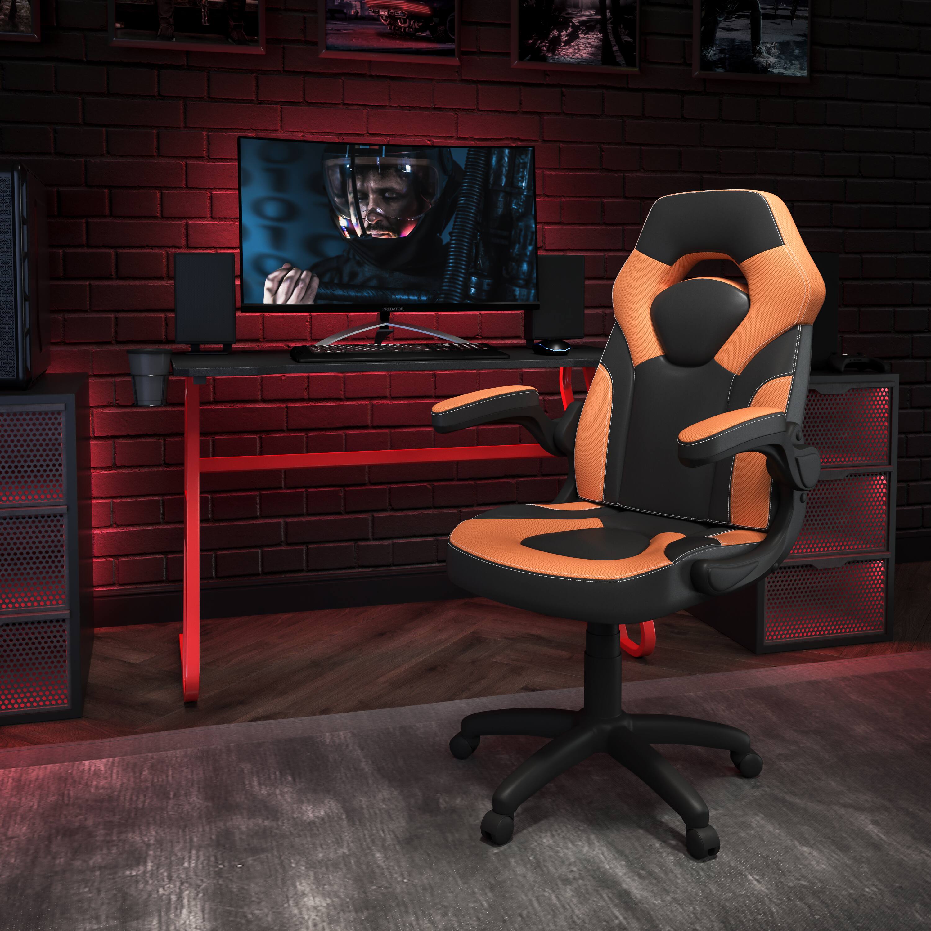 Alt View 1. Emma + Oliver - Gaming Desk and Racing Chair Set with Cup Holder and Headphone Hook - Orange.