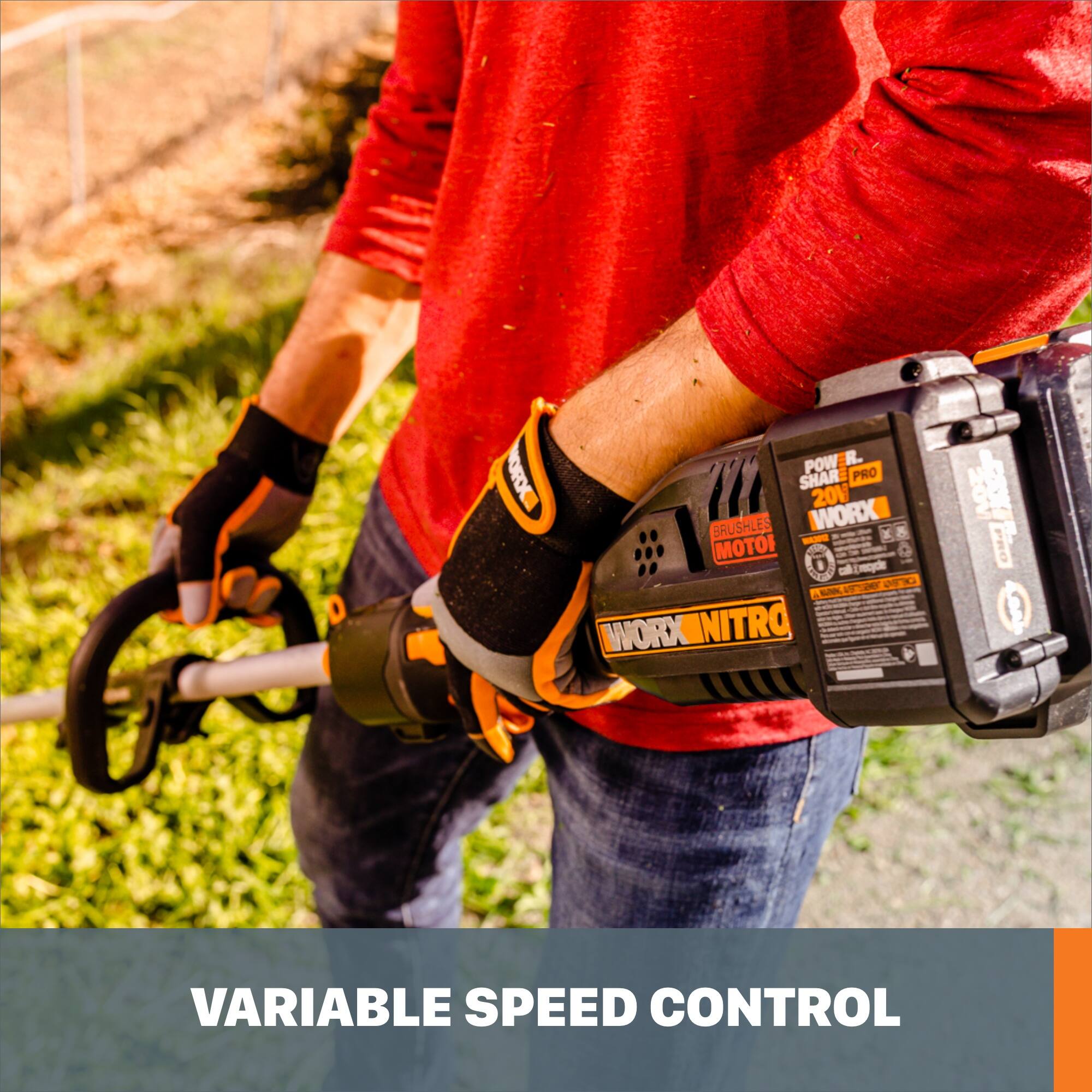 D POWER. BN SHAR 20V PRO BRUSHLESS WORX MOTOR d ckinacs M noi SU DRTIMXROW ME VARIABLE SPEED CONTROL