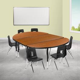 Emma + Oliver - 76" Oval Wave Collaborative Laminate Activity Table Set with 14" Student Stack Chairs - Oak
