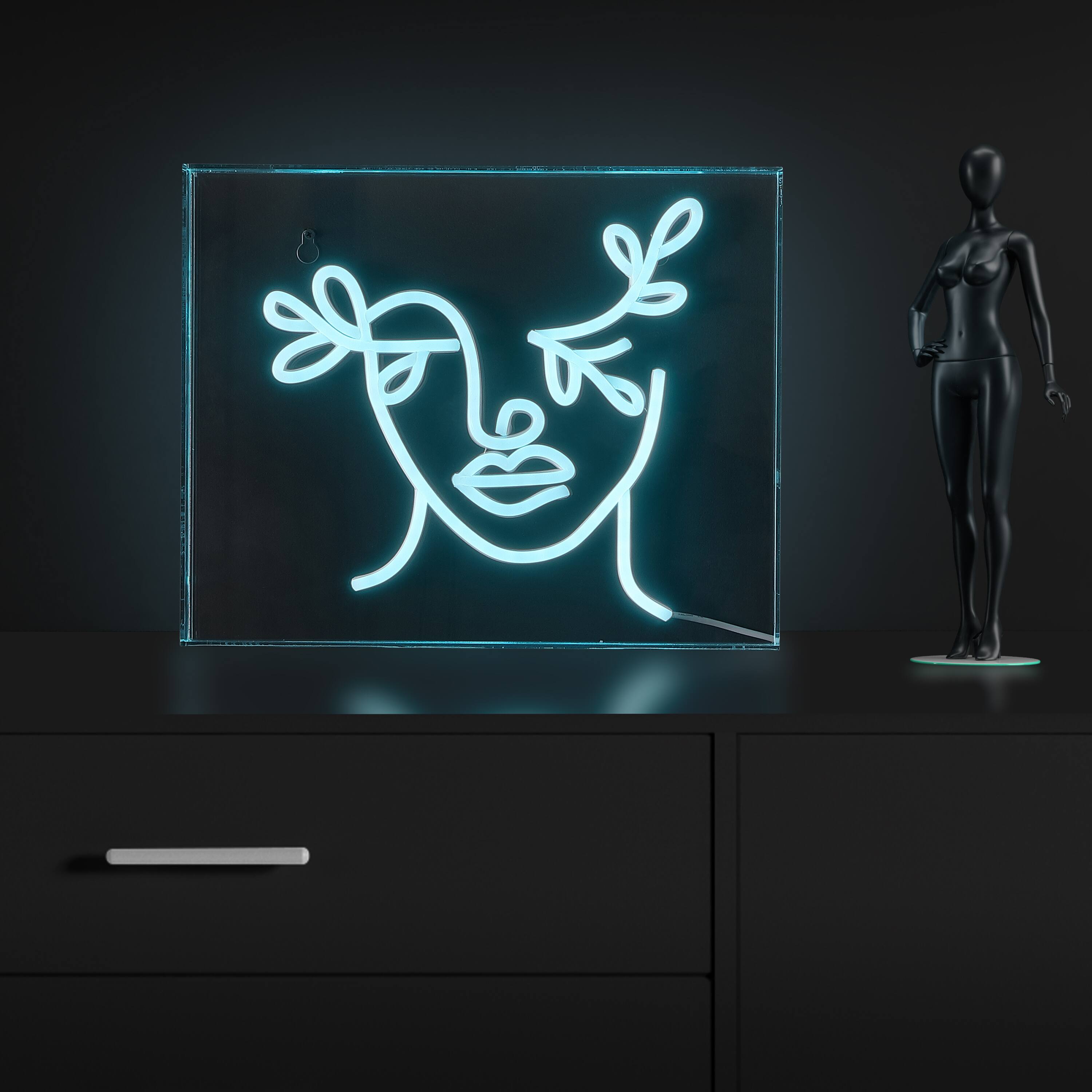 Alt View 1. Jonathan Y - Teary Face 13.7" X 10.9" Contemporary Glam Acrylic Box USB Operated LED Neon Light, Blue - Blue.