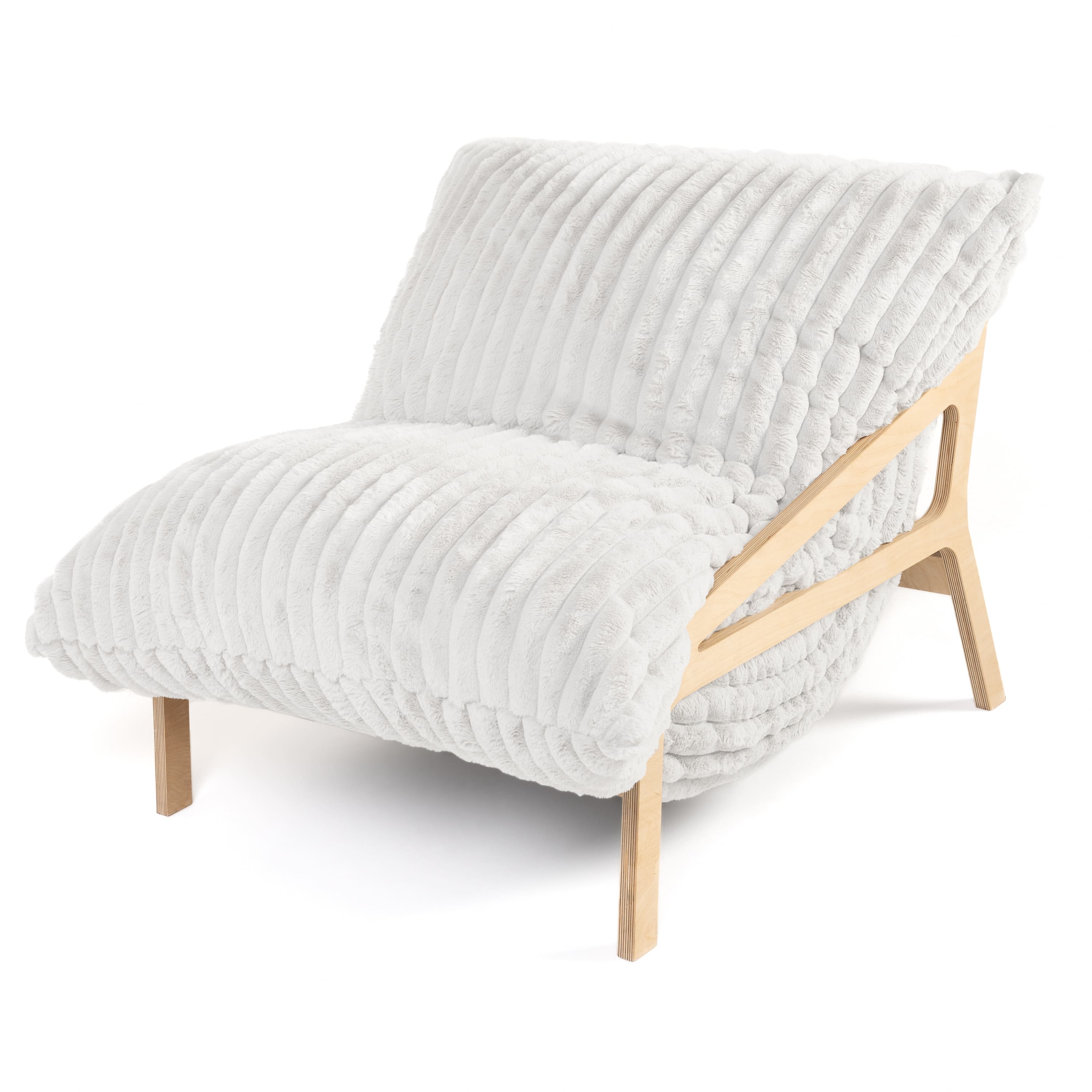 Jaxx - Pillow Saxx Dream Lounger with Wood Frame - 3-in-1 Bean Bag Accent Chair, Recliner & Sleeper - Mondo Fur Ivory