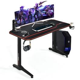 Costway - T-Shaped Gaming Desk with Mouse Pad and Handle Rack - 55" Wide - Black