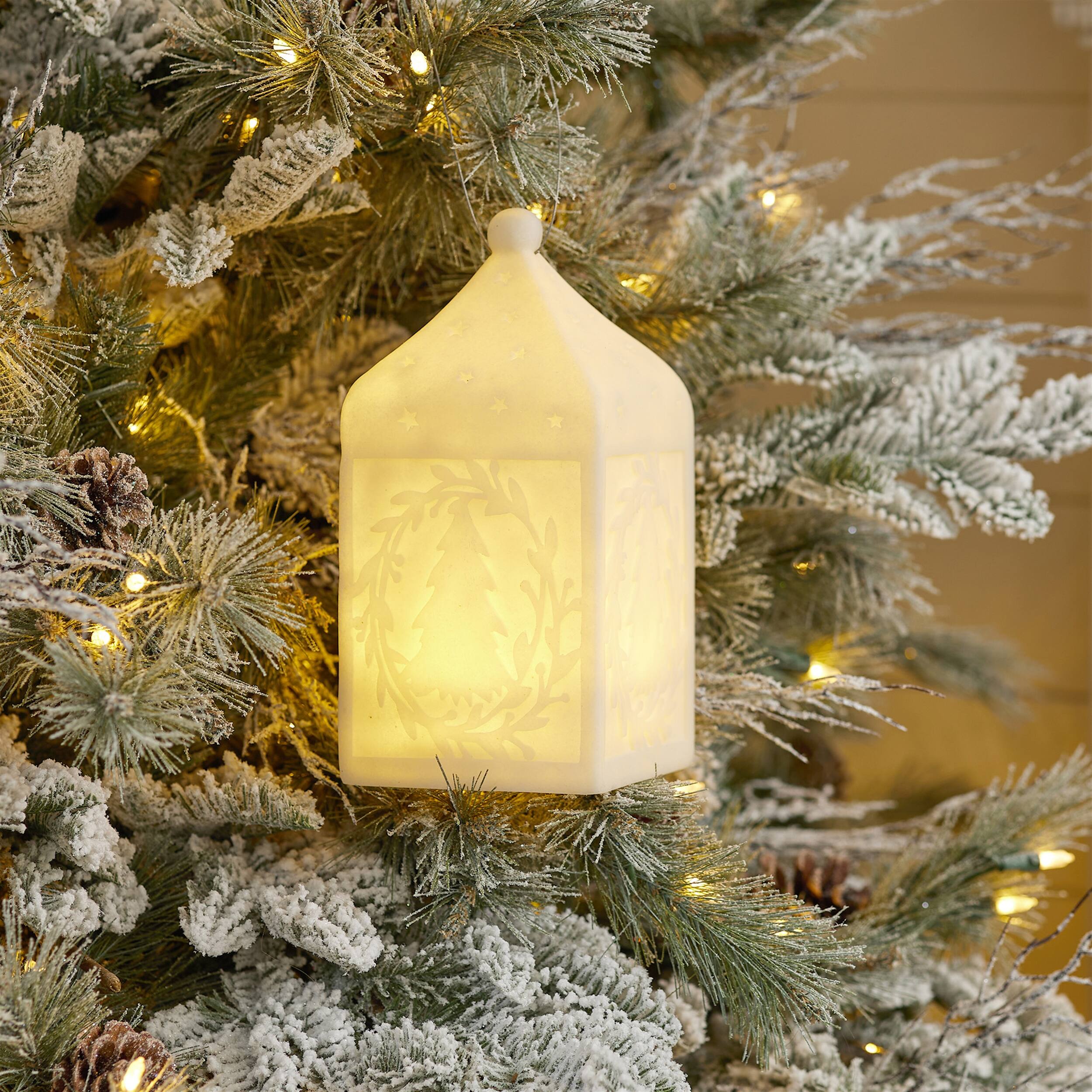 Angle. BreeBe - Holiday Tree Pendant Lantern 9"H - White.