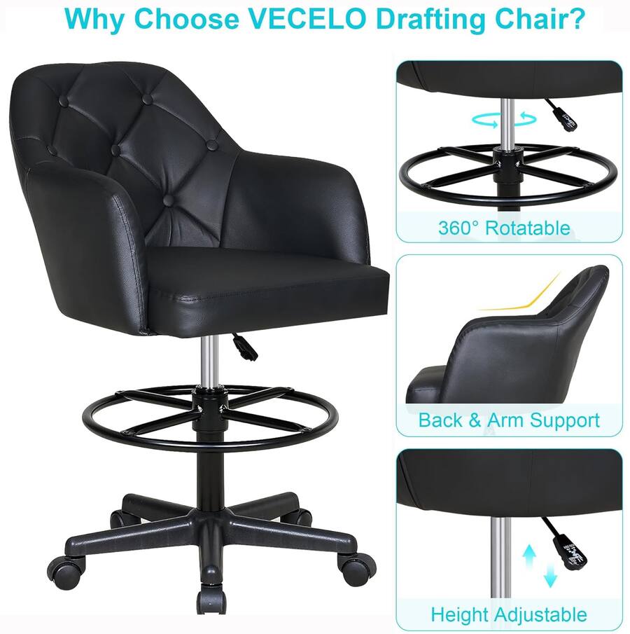 Vecelo Breathable Office Chair with Wingback and Footrest Ring,Height ...
