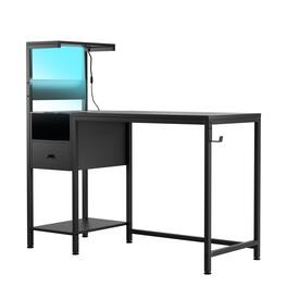PexFix - 48" Computer Desk with Power Outlet & USB Ports, Study Writing Table with Storage Shelves for Home Office - Black