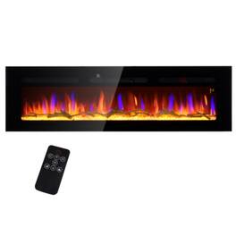 Rbied - 60in Wall Mount Electric Fireplace with Remote - Black