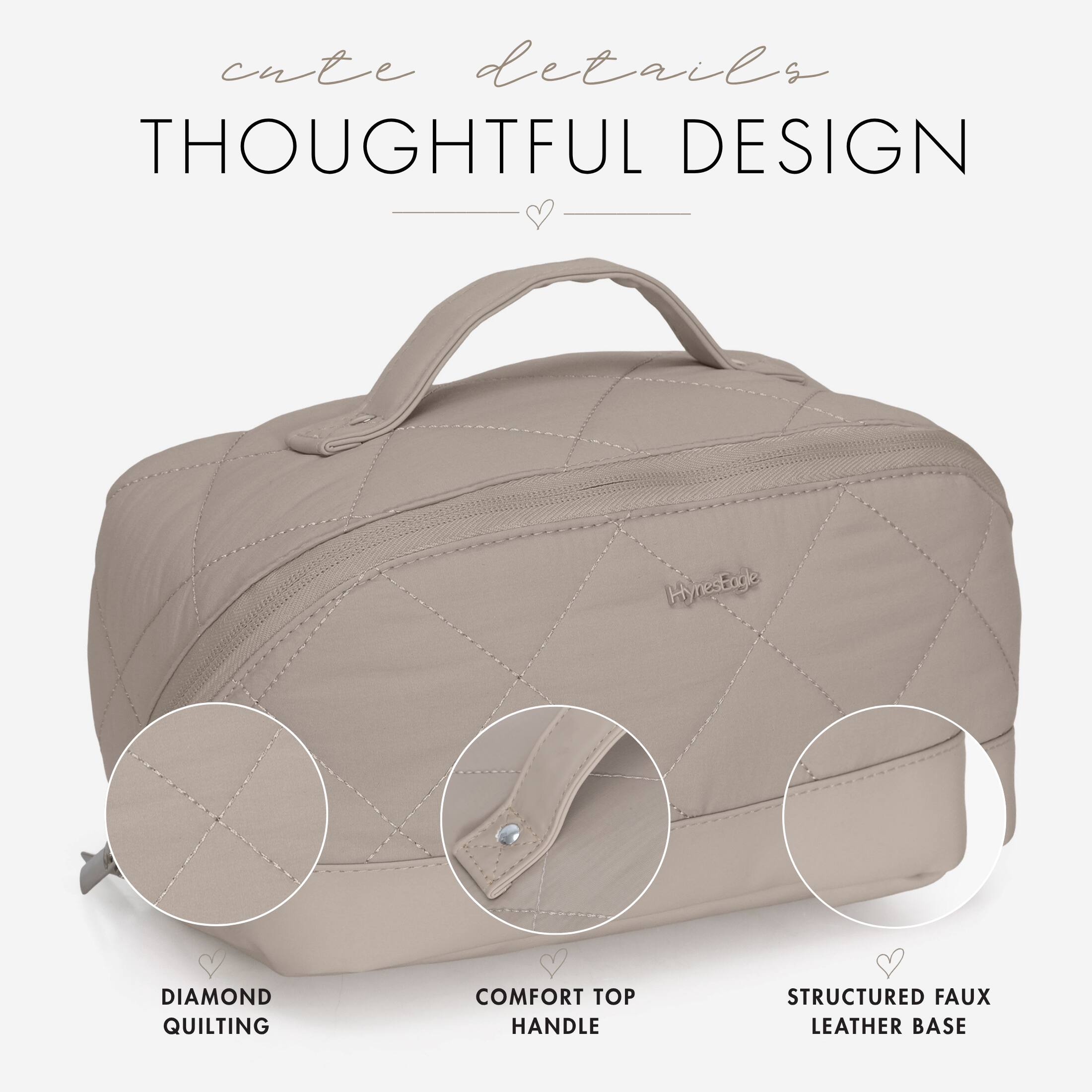 Hynes Eagle Quilted Makeup Bag Organizer – Structured Base Taupe - Best Buy