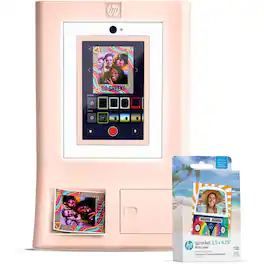 HP - Sprocket Photo Booth + 110 3x4 Zink Paper Sheets, Digital Instant Color Photo Printer w/ 10.1" Touchscreen & More - Pink