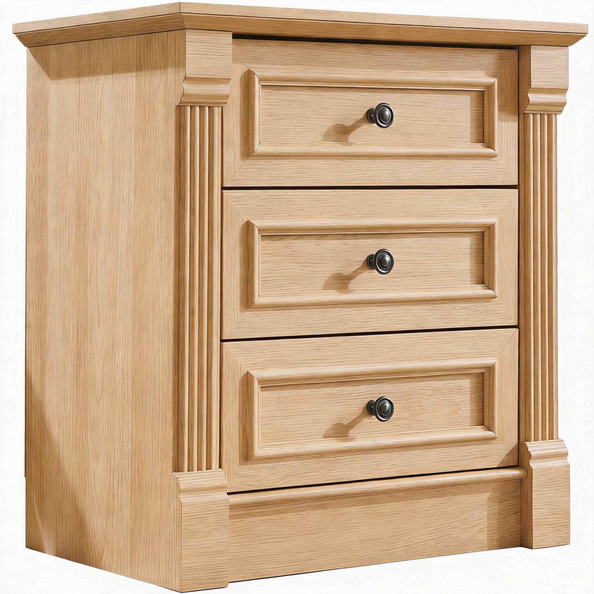 Front. CovertSafe - 26" Farmhouse Nightstand Charging Station Roman Column 3-Drawer End Table - Natrual 15.5"D x 23.6"W x 26"H (3 Drawers).