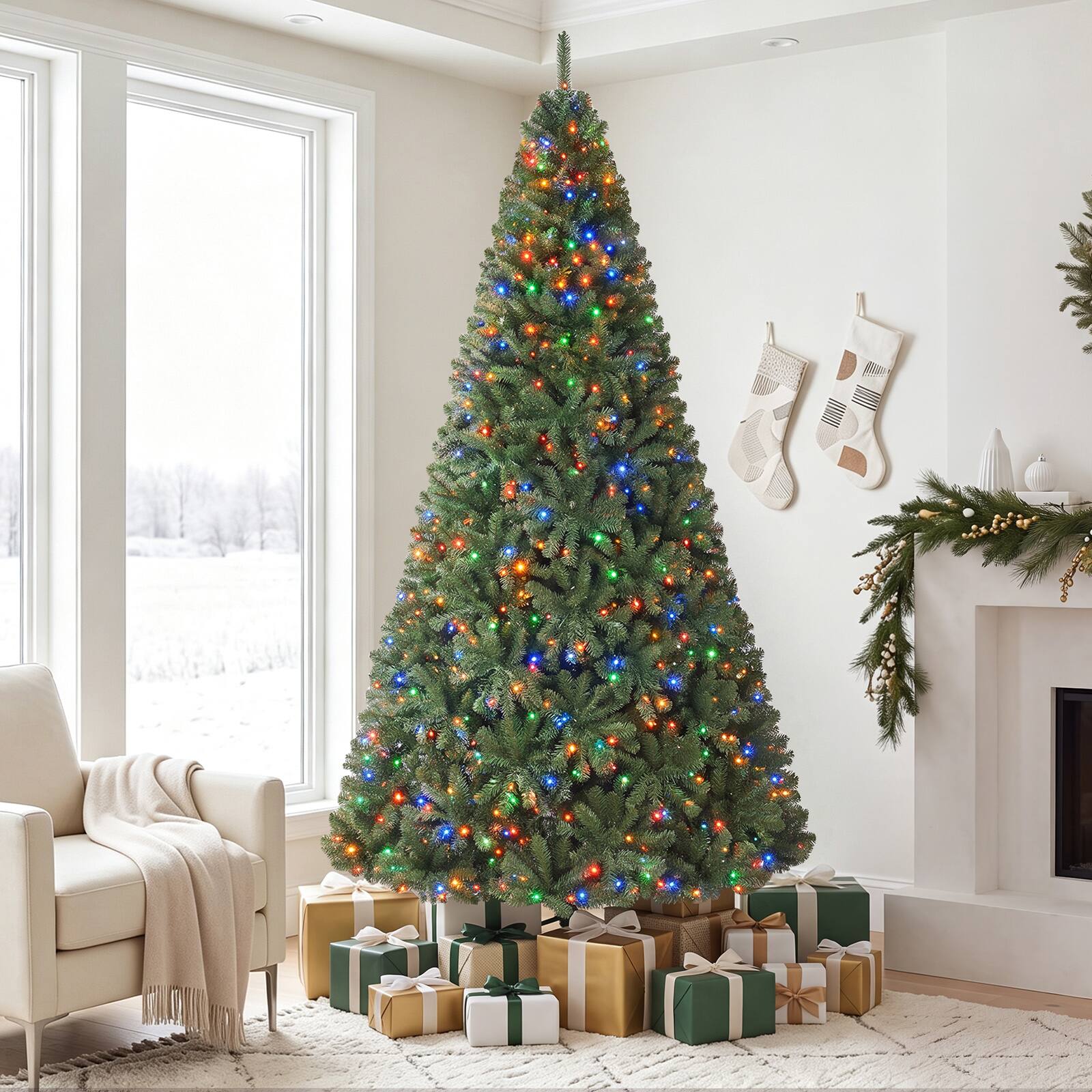 Alt View 3. Costway - Costway 8 FT Prelit Christmas Tree with 750 LED Lights & 2128 PVC Branch Tips, Metal Stand - Green.