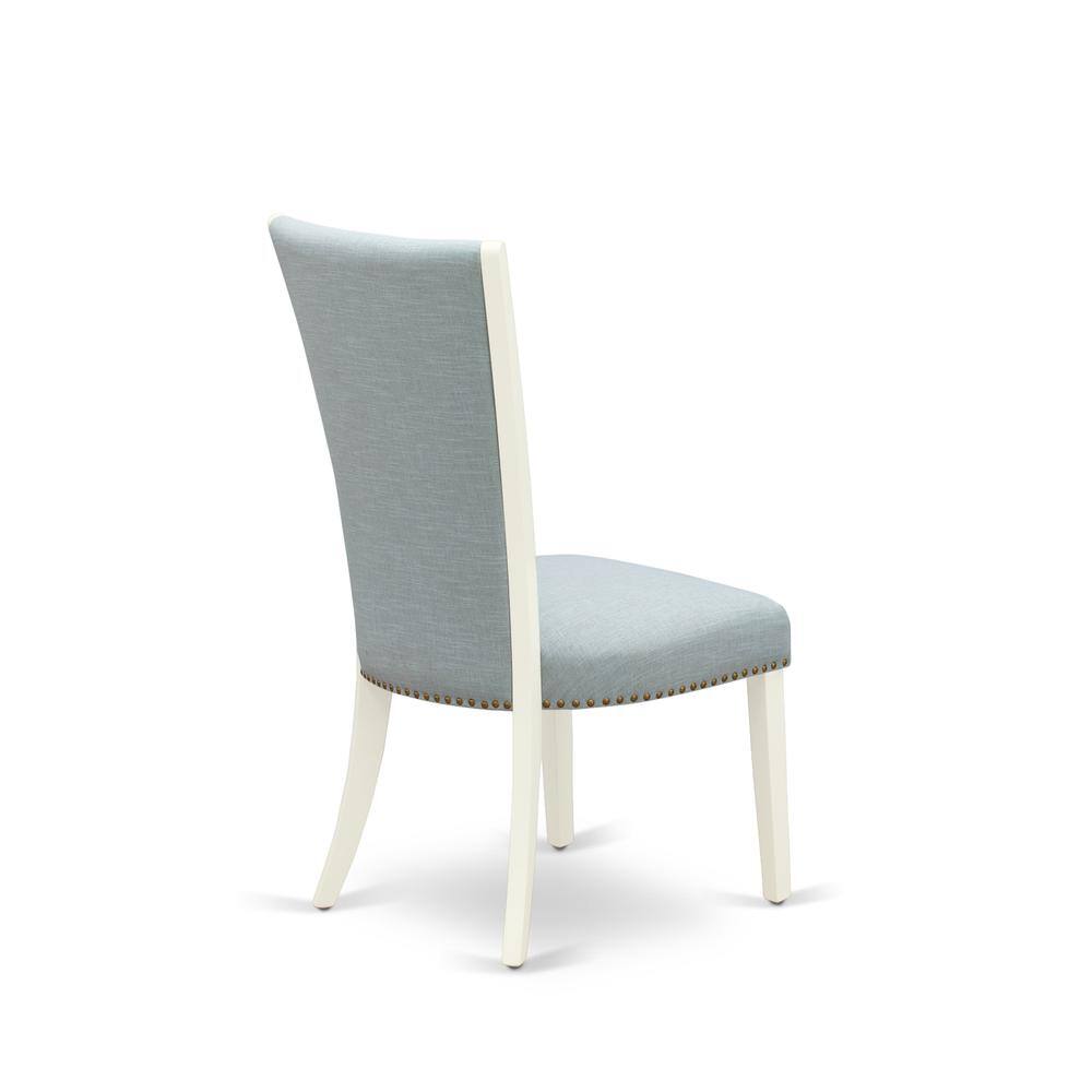 Alt View 3. East West Furniture - Set of 2 - Dining Chair- Upholstered Chair Includes Linen White Hardwood Structure with Baby Blue Linen Fabric Seat - White.