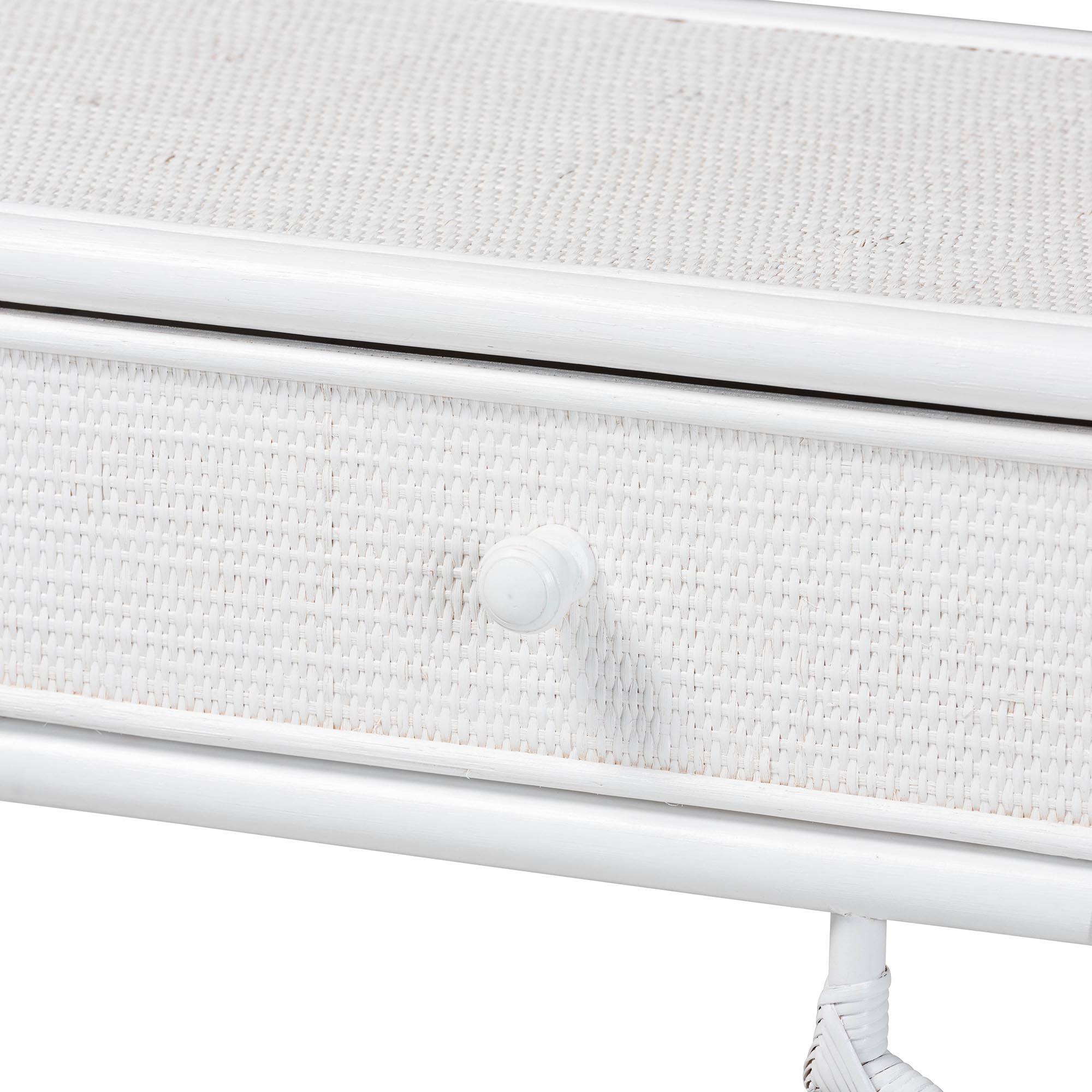 Alt View 2. bali & pari - Lindie Natural Rattan Writing Desk with Two Drawers - White.