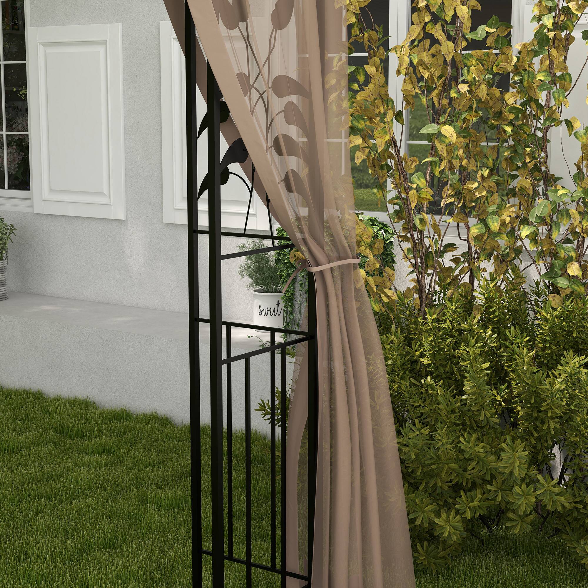 Alt View 5. Outsunny -  10' x 11.5' Metal Patio Gazebo, Double Roof Outdoor Gazebo Canopy Shelter with Tree Motifs Corner Frame - Brown.