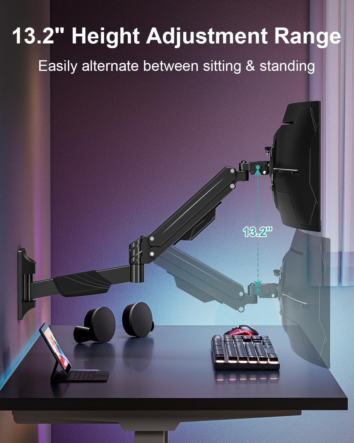 13.2" Height Adjustment Range  
Easily alternate between sitting & standing