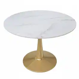 LeisureMod - Bristol 40" Round Modern Dining Table, Sintered Stone/MDF Top - Minimalist Pedestal Base with Floor Protection - MDF - Marbled White