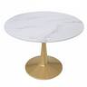 LeisureMod - Bristol 40" Round Modern Dining Table, Sintered Stone/MDF Top - Minimalist Pedestal Base with Floor Protection - MDF - Marbled White