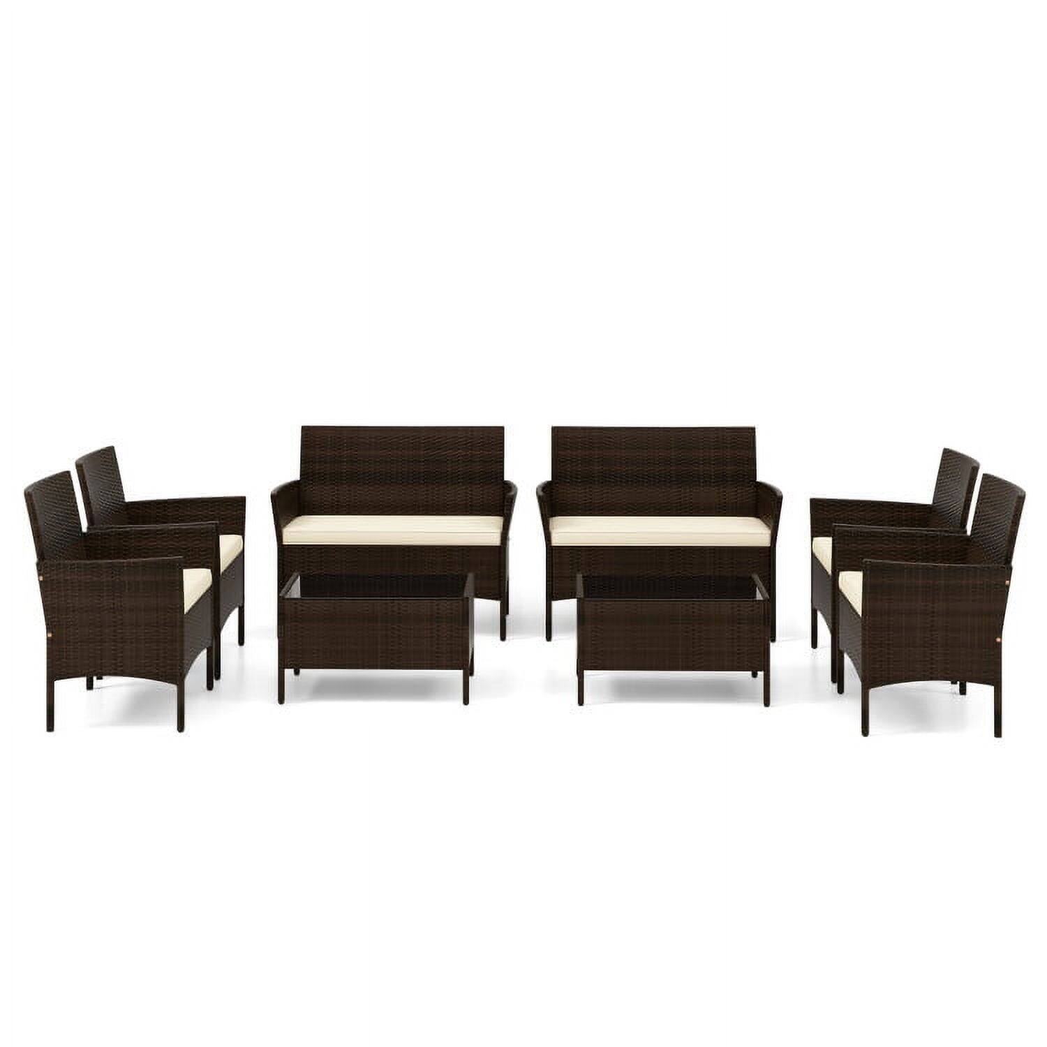 Alt View 2. Kadyn - 4 Piece Patio Rattan Conversation Set, Small Patio Conversation Furniture Set with Cozy Seat Cushions-Beige - Beige.