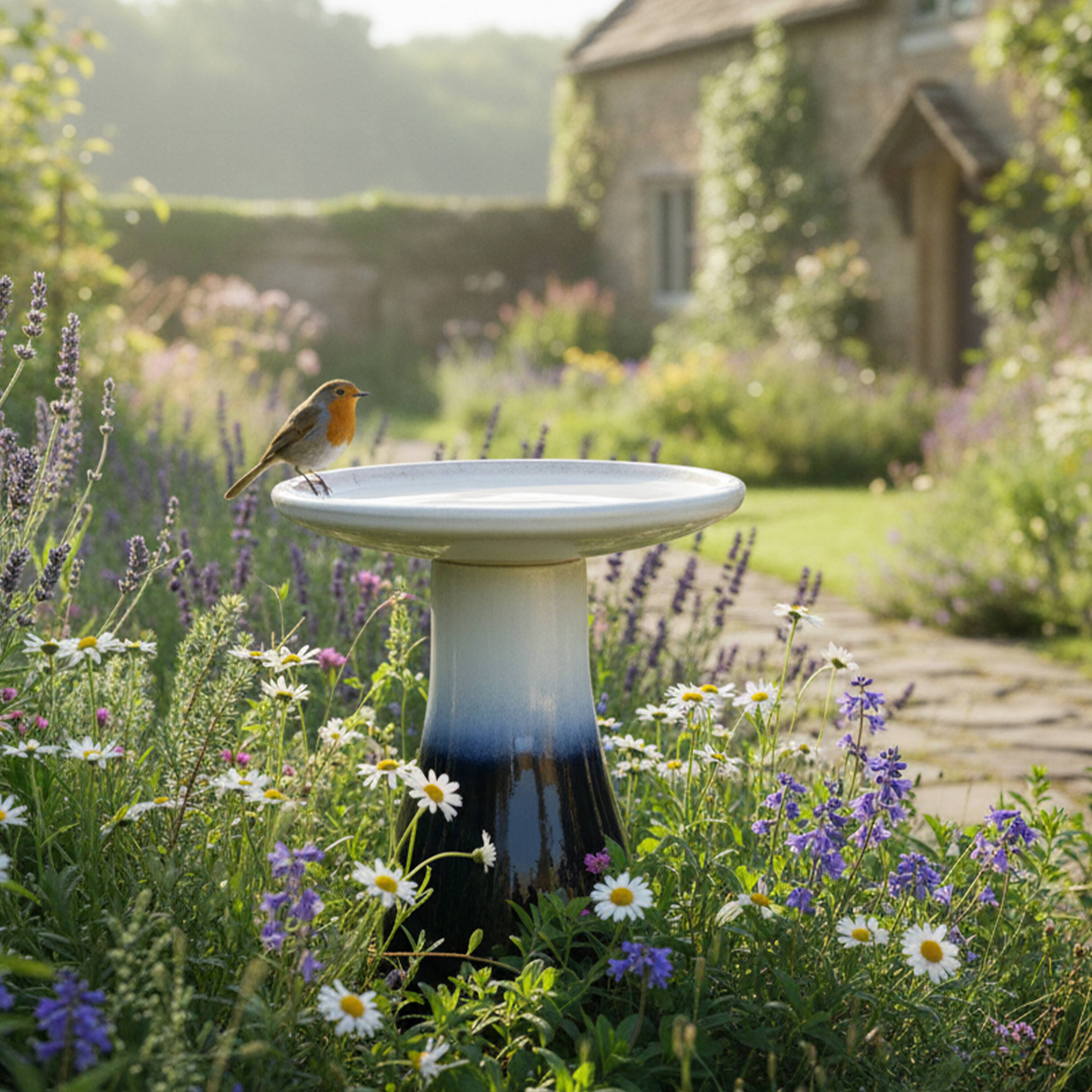 Alt View 8. Sunnydaze - Subtle Transitions Ceramic Bird Bath - 18.5 in - Twilight.
